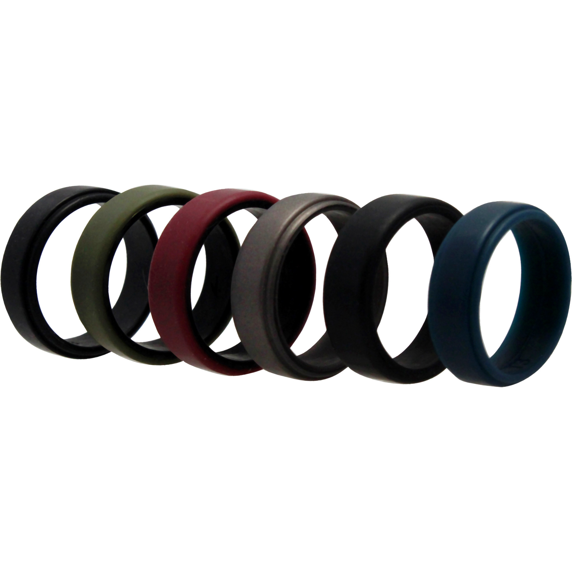 Silicone Wedding 2Layer Beveled 8mm Ring Set - Blue by ROQ for Men - 6 x 13 mm Ring