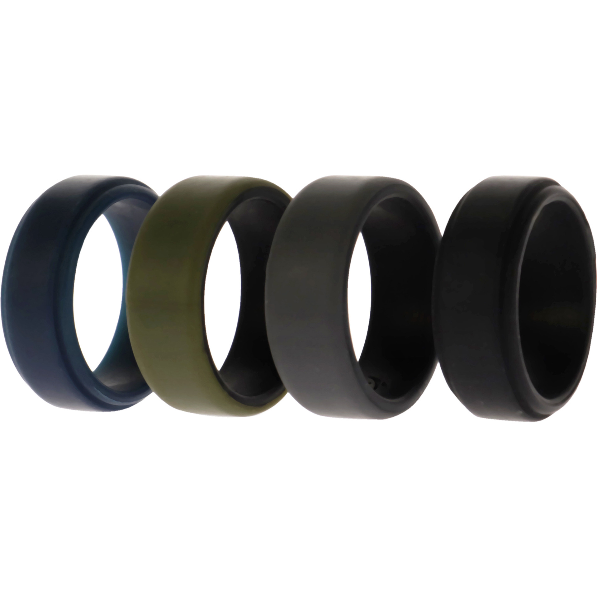 Silicone Wedding 2Layer Beveled 8mm Ring Set - Green by ROQ for Men - 4 x 9 mm Ring