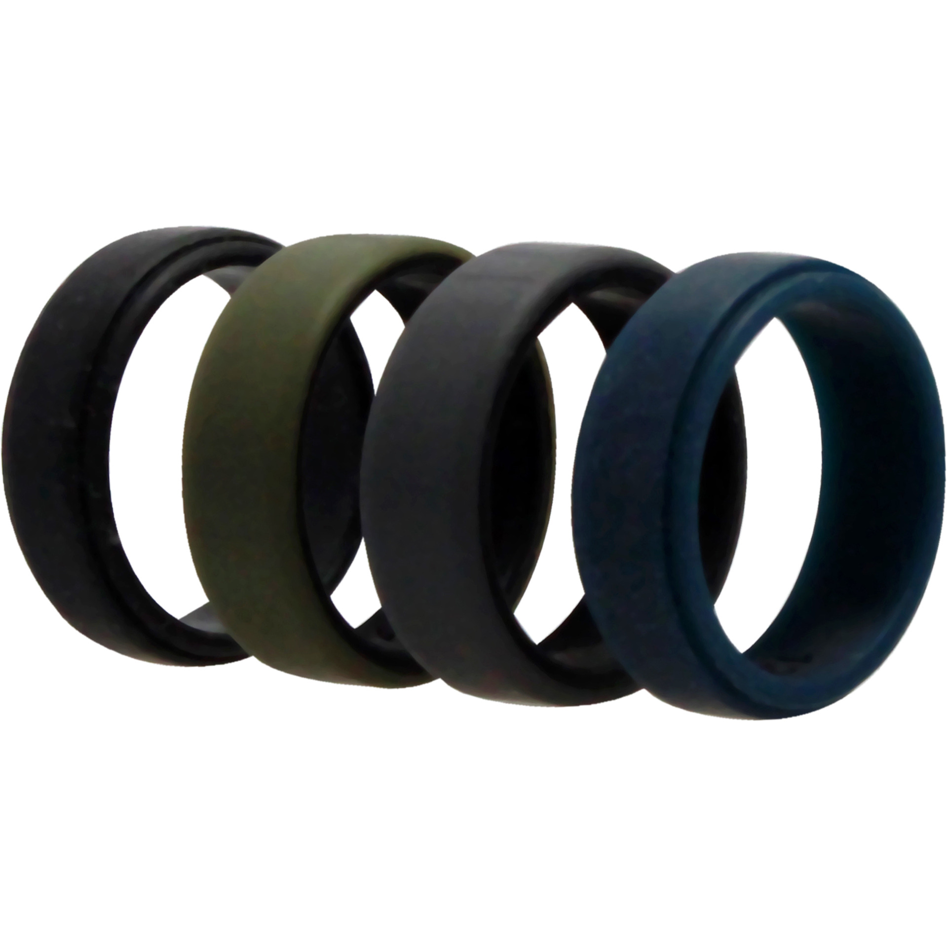 Silicone Wedding 2Layer Beveled 8mm Ring Set - Green by ROQ for Men - 4 x 12 mm Ring