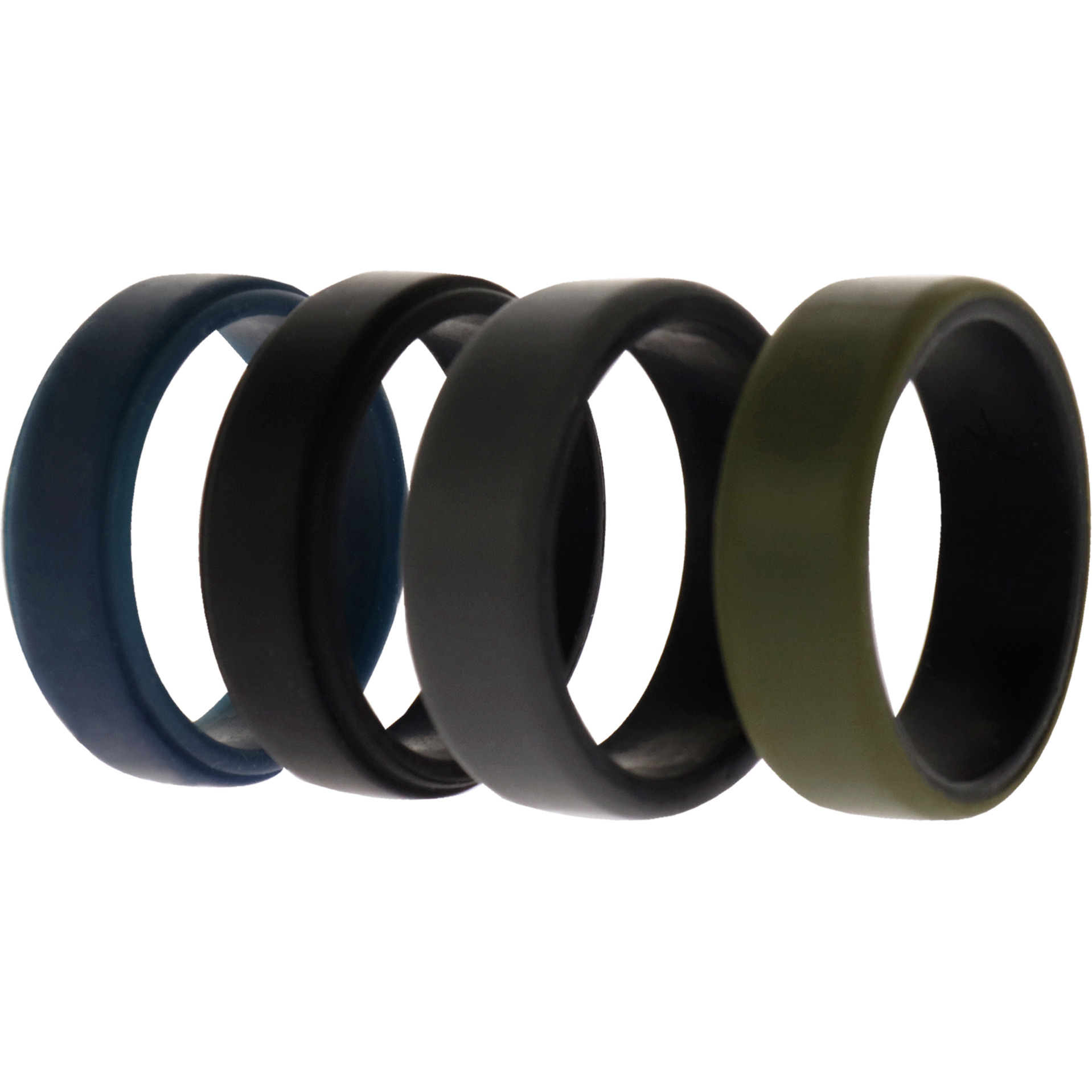 Silicone Wedding 2Layer Beveled 8mm Ring Set - Green by ROQ for Men - 4 x 14 mm Ring