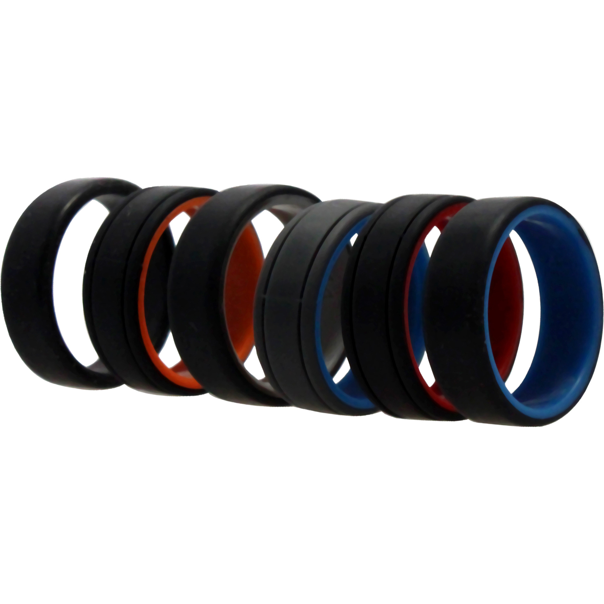 Silicone Wedding 2Layer Lines Ring Set - MultiColor by ROQ for Men - 6 x 14 mm Ring