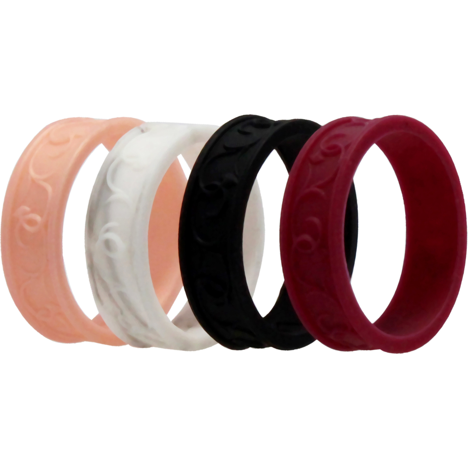 Silicone Wedding Flower Ring Set - Bordo by ROQ for Women - 4 x 11 mm Ring
