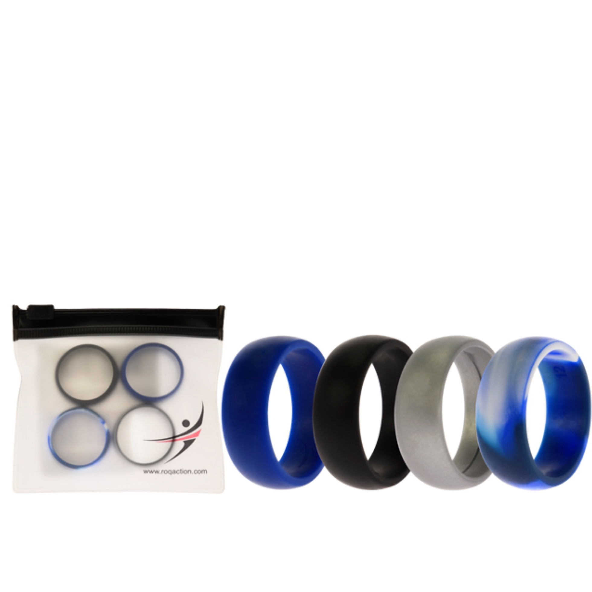 Silicone Wedding Ring Set - Blue-Camo by ROQ for Men - 4 x 12 mm Ring
