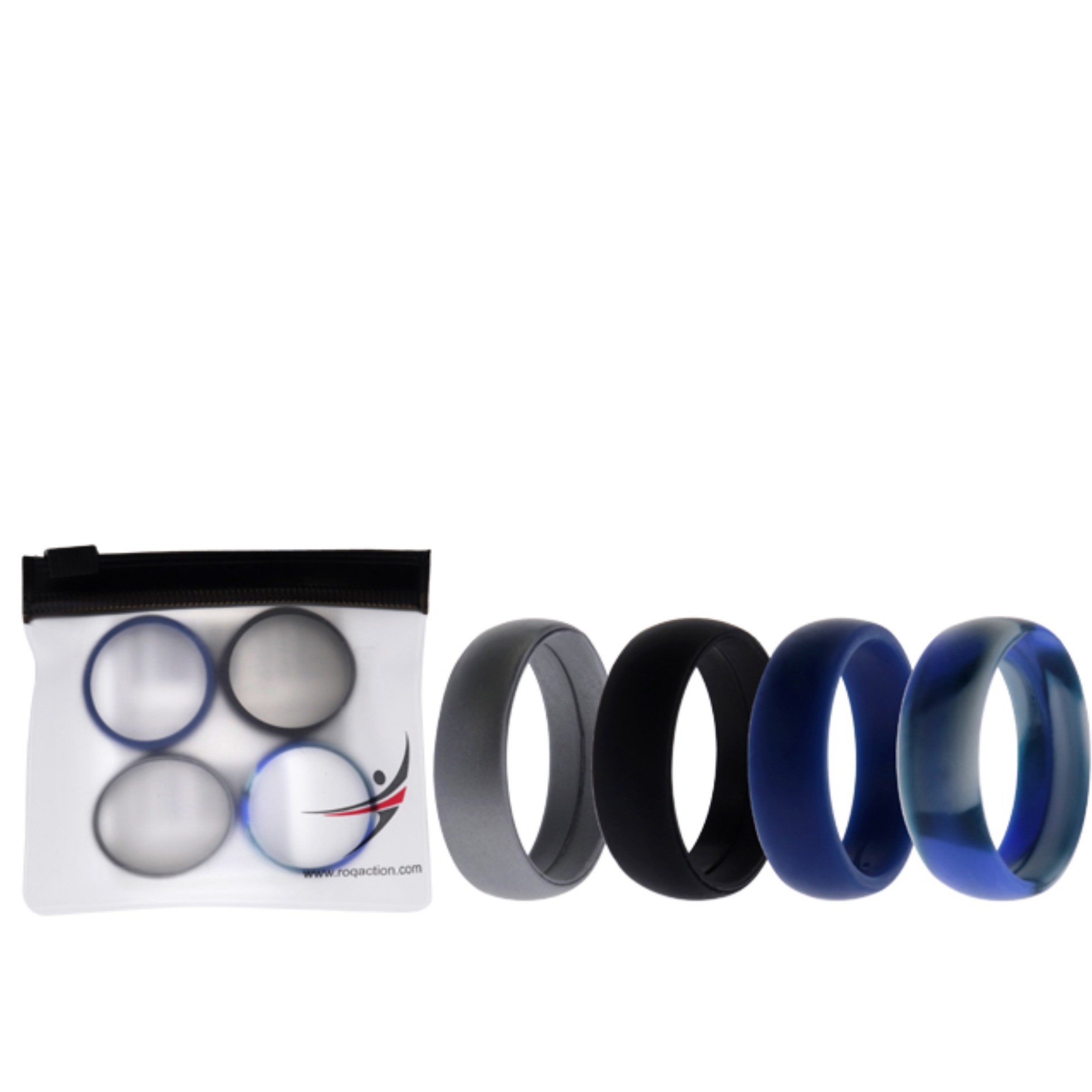 Silicone Wedding Ring Set - Blue-Camo by ROQ for Men - 4 x 15 mm Ring