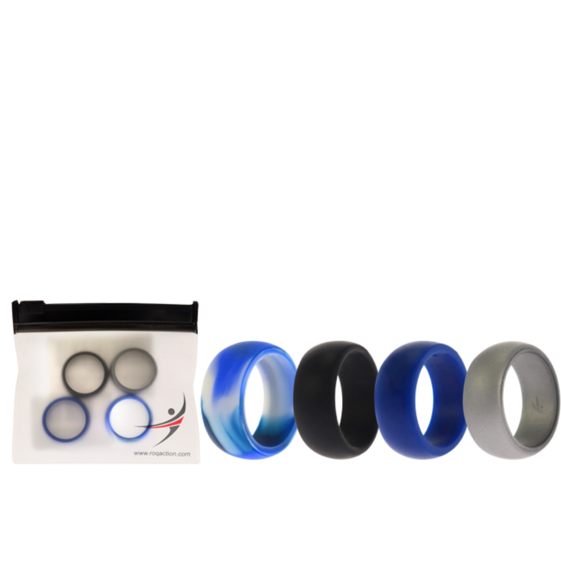 Silicone Wedding Ring Set - Blue-Camo by ROQ for Men - 4 x 7 mm Ring