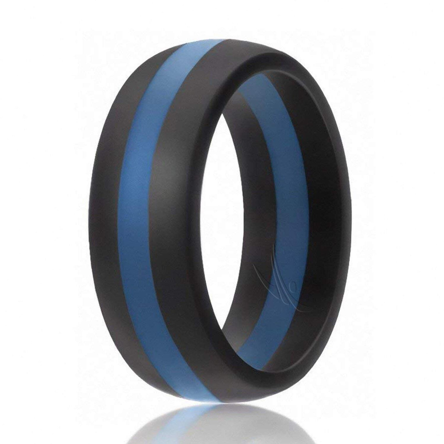 Silicone Wedding Ring - Dome Style with Middle Line - Black-Silver by ROQ for Men - 11 mm Ring