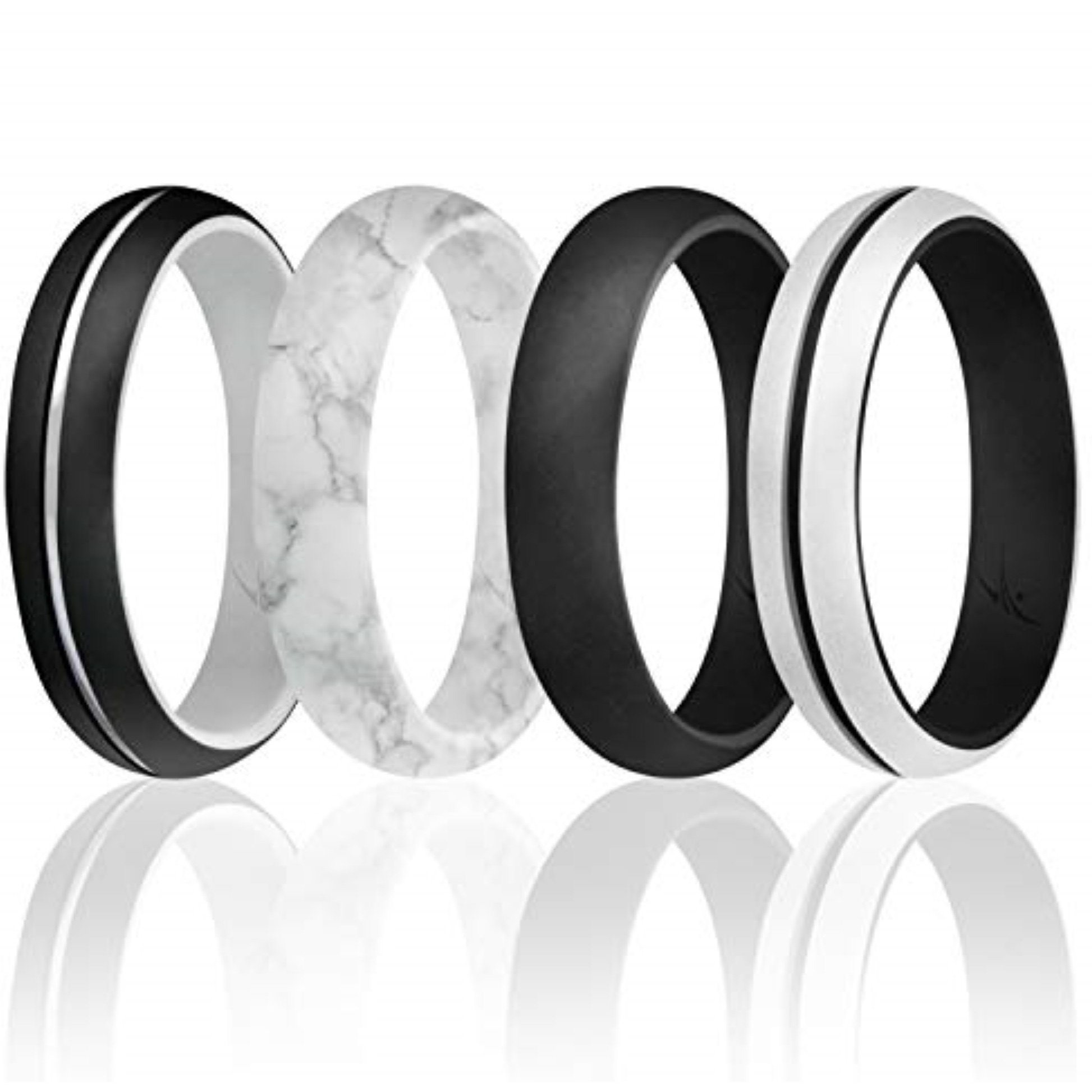 Silicone Wedding Stackble Lines Single Ring - Black by ROQ for Women - 7 mm Ring