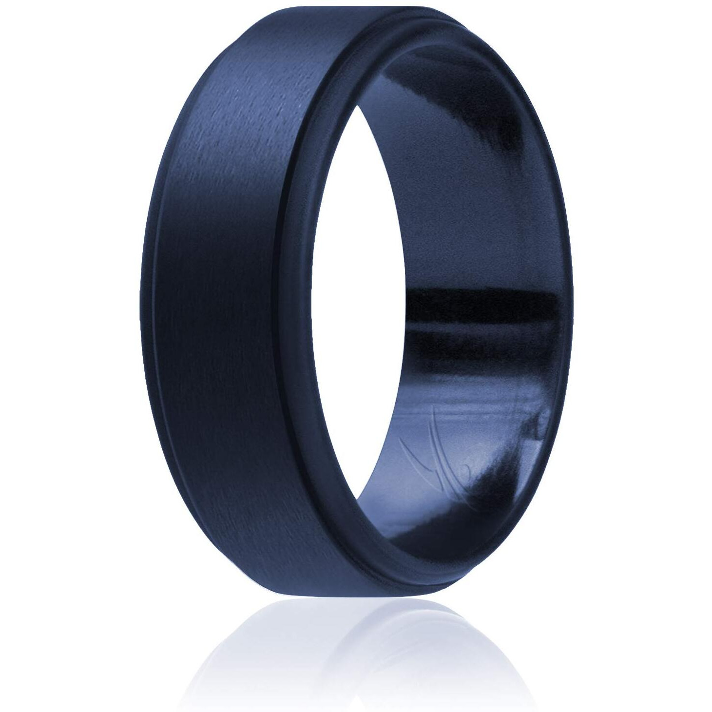 Silicone Wedding Ring - Step Edge Style - Blue by ROQ for Men - 16 mm Ring