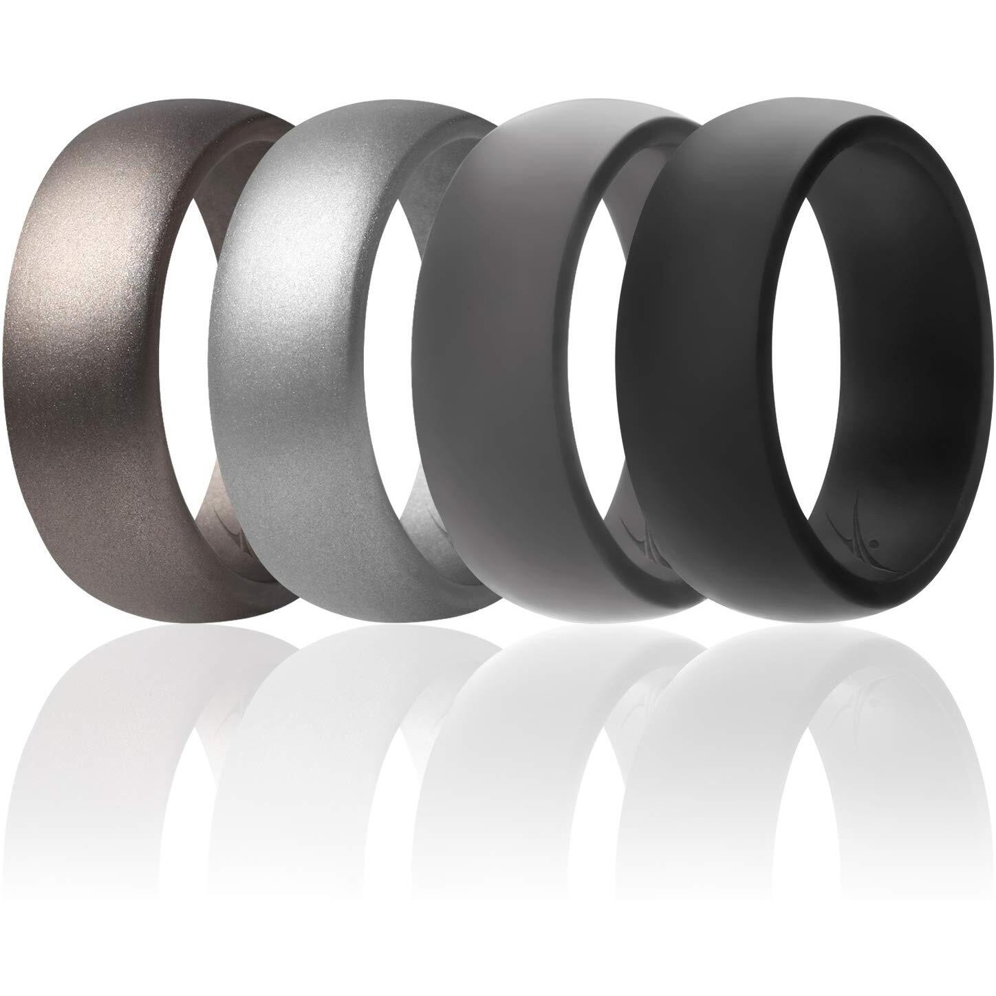 Silicone Wedding Ring Set - Metal-Silver by ROQ for Men - 4 x 14 mm Ring
