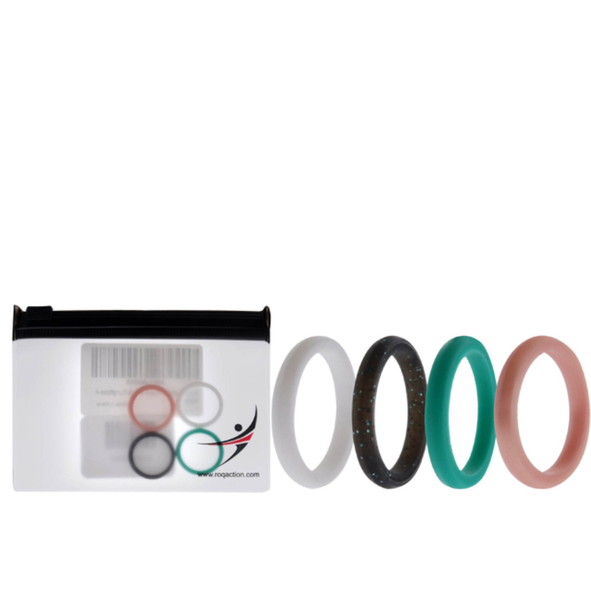Silicone Wedding Stackble Point Ring Set - Turquoise-Black by ROQ for Women - 4 x 4 mm Ring