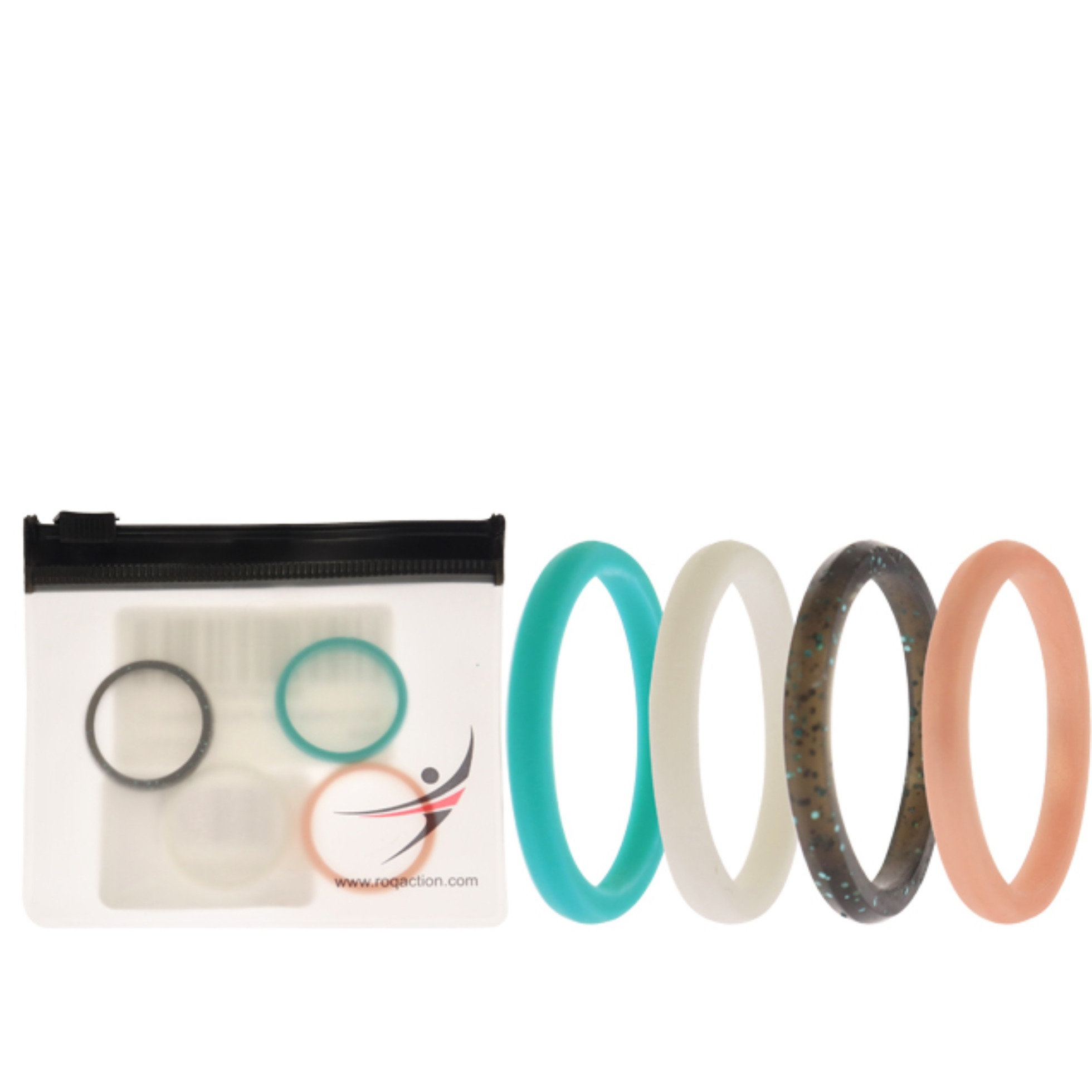 Silicone Wedding Stackble Point Ring Set - Turquoise-Black by ROQ for Women - 4 x 10 mm Ring