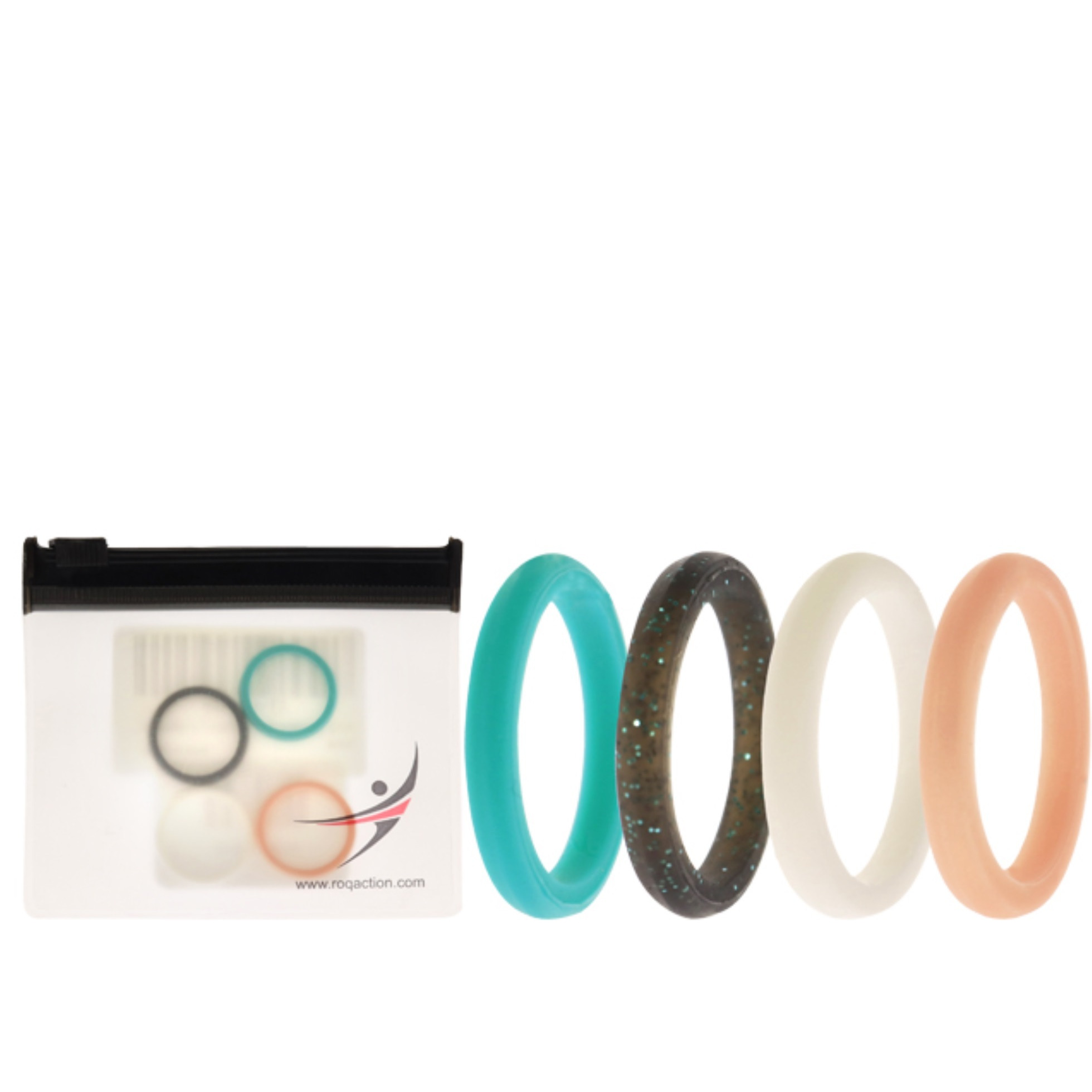 Silicone Wedding Stackble Point Ring Set - Turquoise-Black by ROQ for Women - 4 x 5 mm Ring