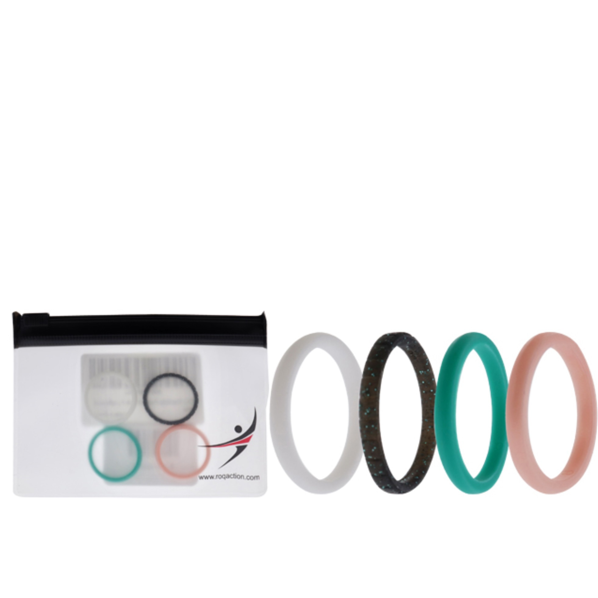 Silicone Wedding Stackble Point Ring Set - Turquoise-Black by ROQ for Women - 4 x 8 mm Ring