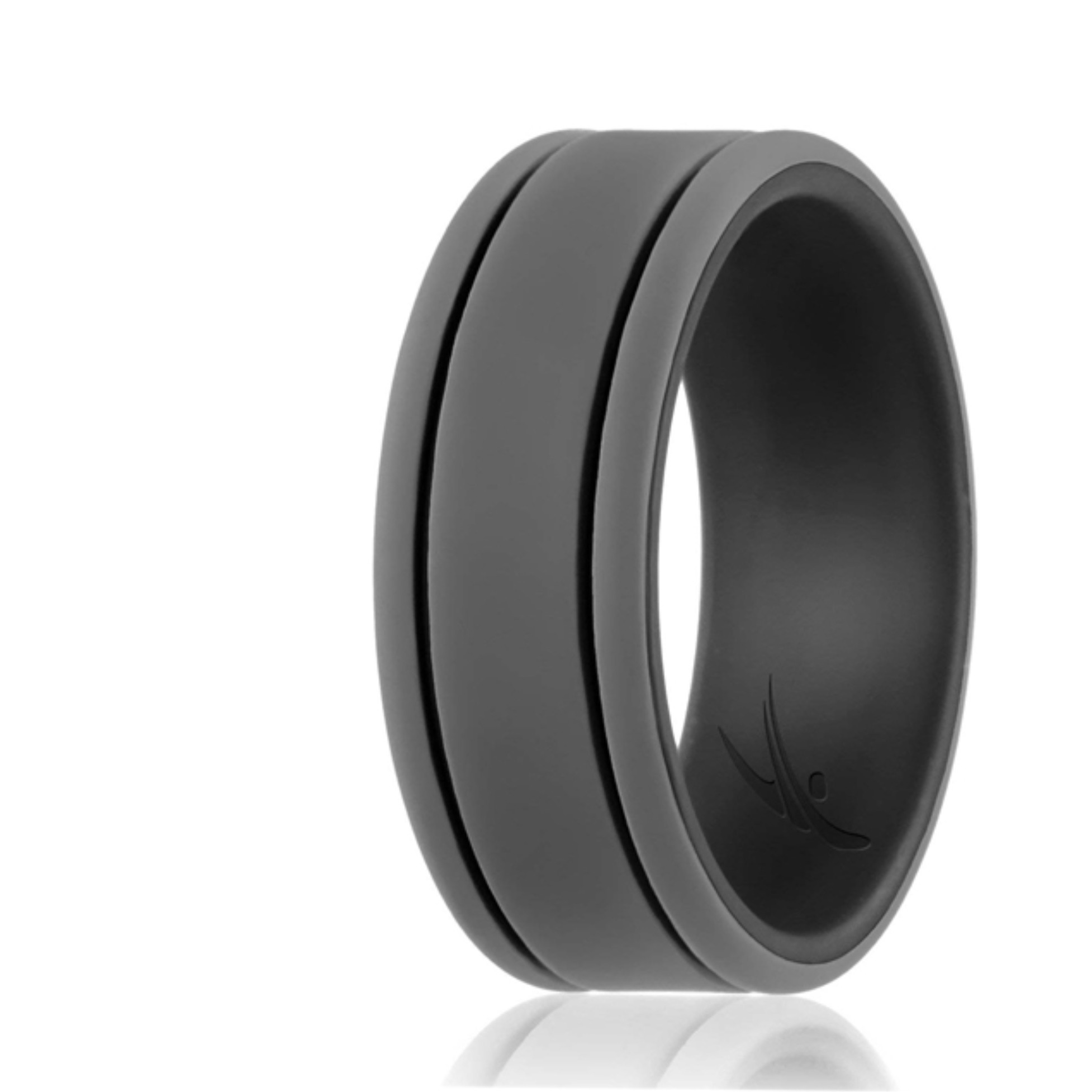 Silicone Wedding Ring - Duo Collection 2 Thin Lines - Black-Grey by ROQ for Men - 12 mm Ring
