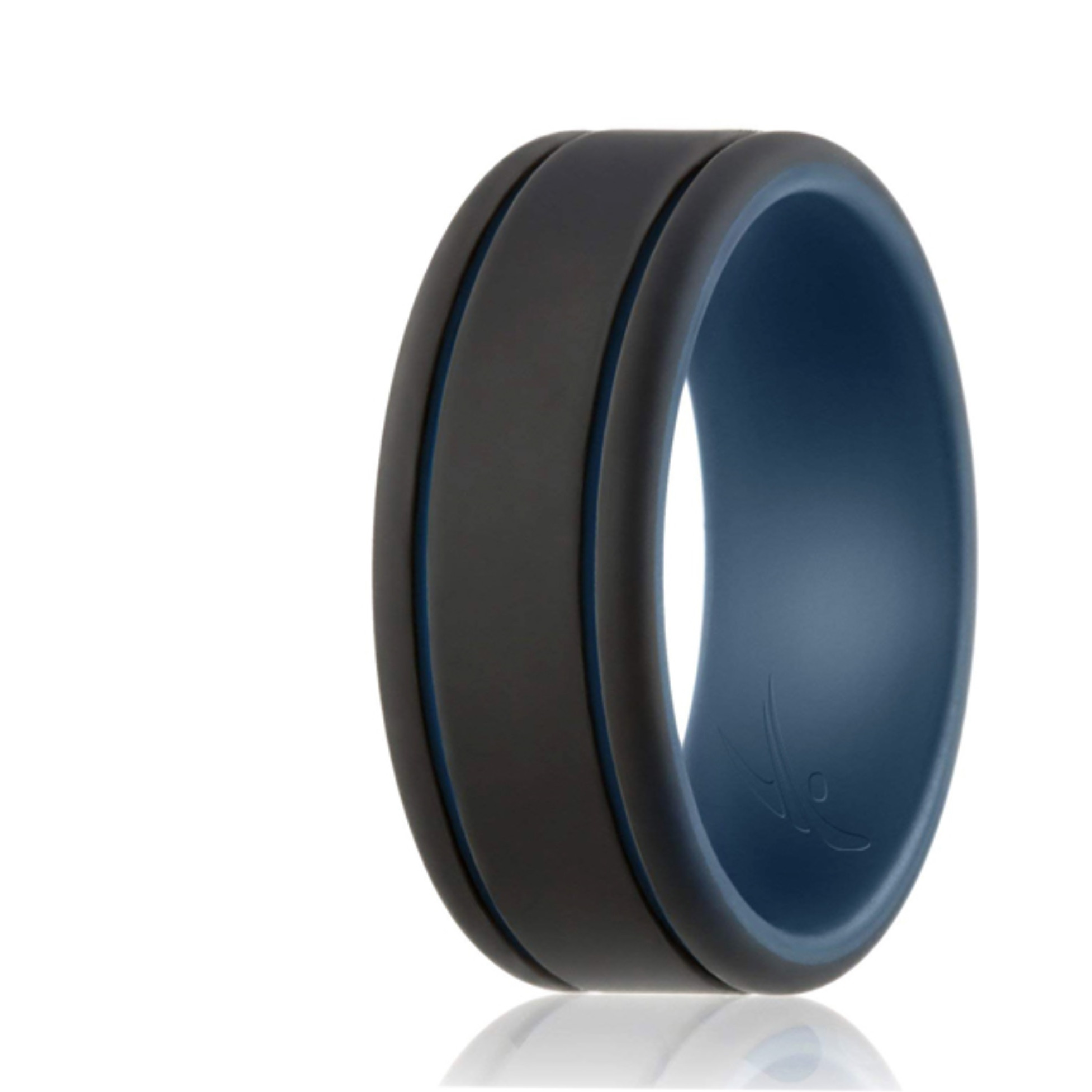 Silicone Wedding Ring - Duo Collection 2 Thin Lines - Blue-Black by ROQ for Men - 12 mm Ring