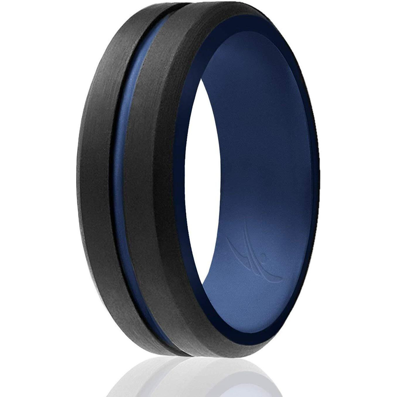 Silicone Wedding Ring - Duo Collection Dome Style - Grey-Blue by ROQ for Men - 15 mm Ring