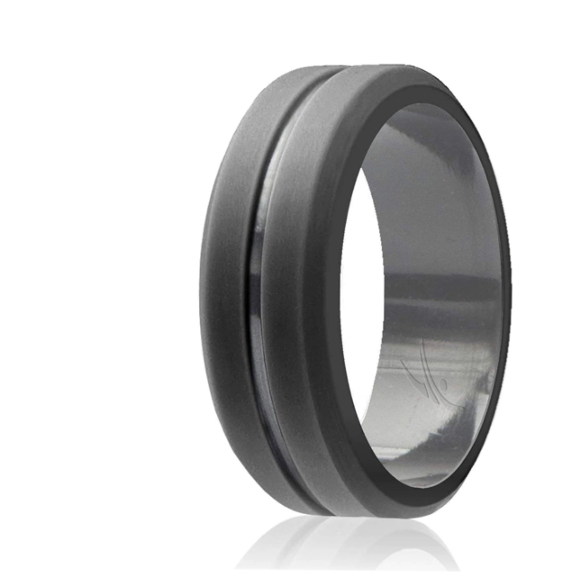 Silicone Wedding Ring - Engraved Middle Line - Grey by ROQ for Men - 11 mm Ring