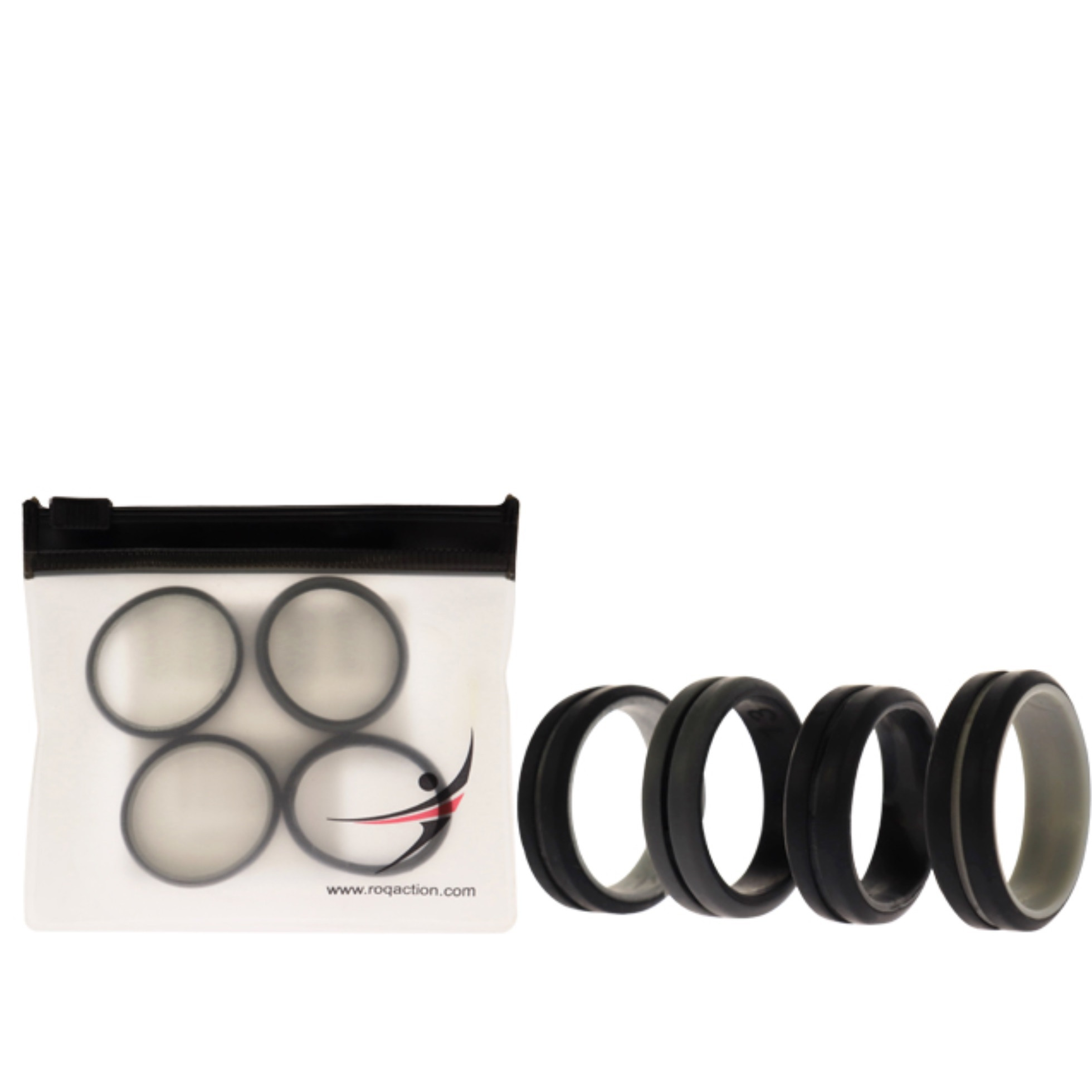 Silicone Wedding 2Layer Middle Line Ring Set - Black-Camo by ROQ for Men - 4 x 13 mm Ring