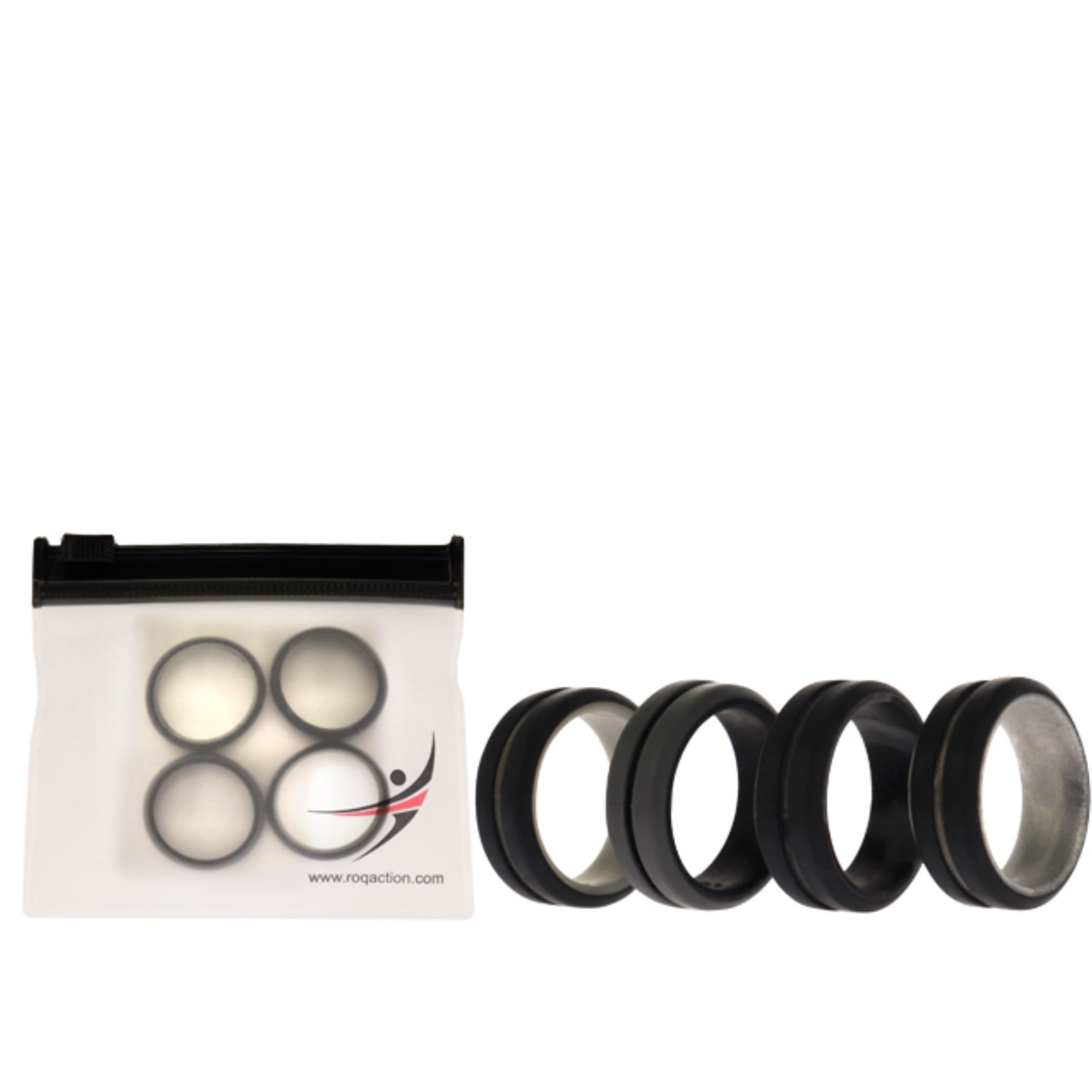 Silicone Wedding 2Layer Middle Line Ring Set - Black-Camo by ROQ for Men - 4 x 8 mm Ring