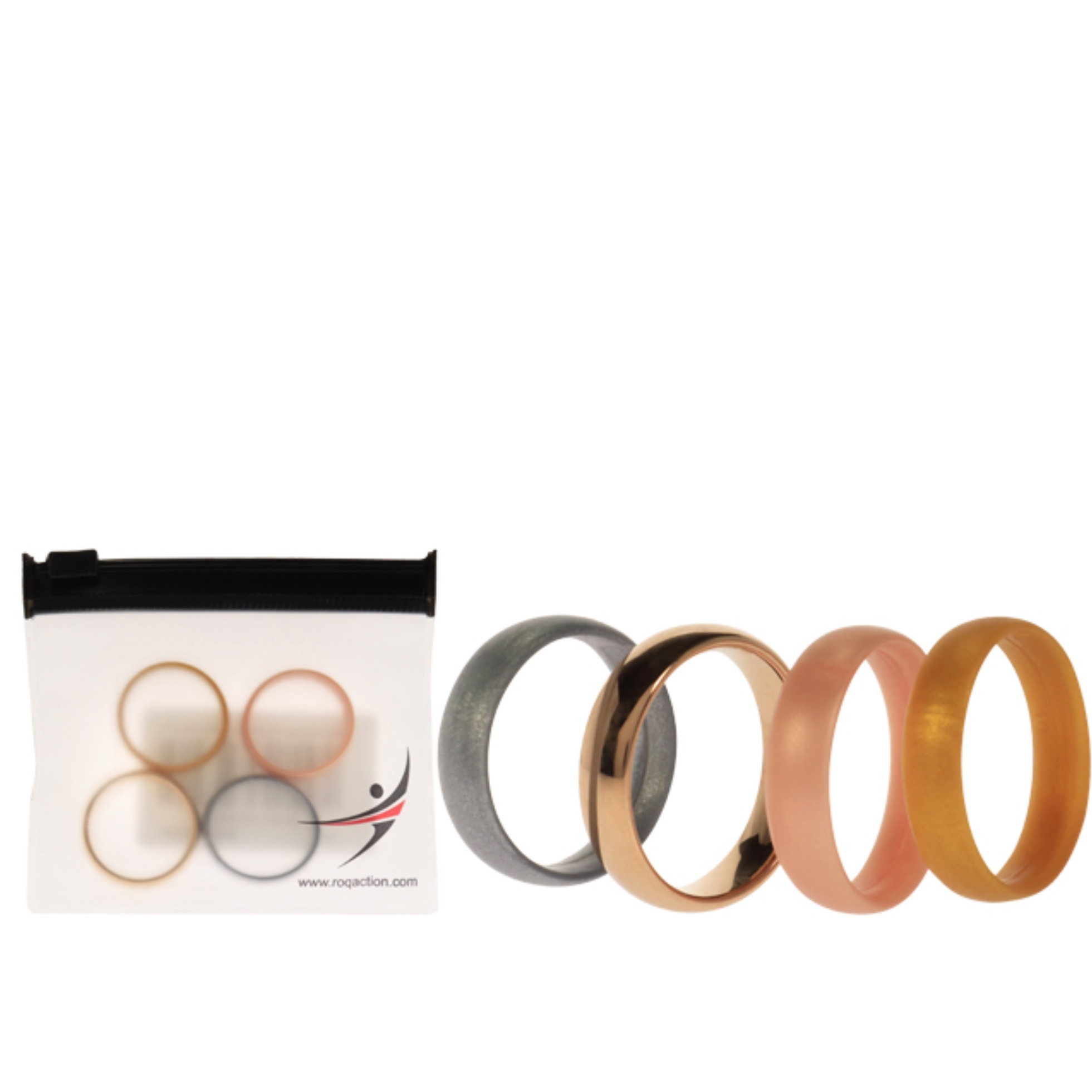 Silicone Wedding Twin 6mm Ring Set - Gold by ROQ for Women - 4 x 10 mm Ring