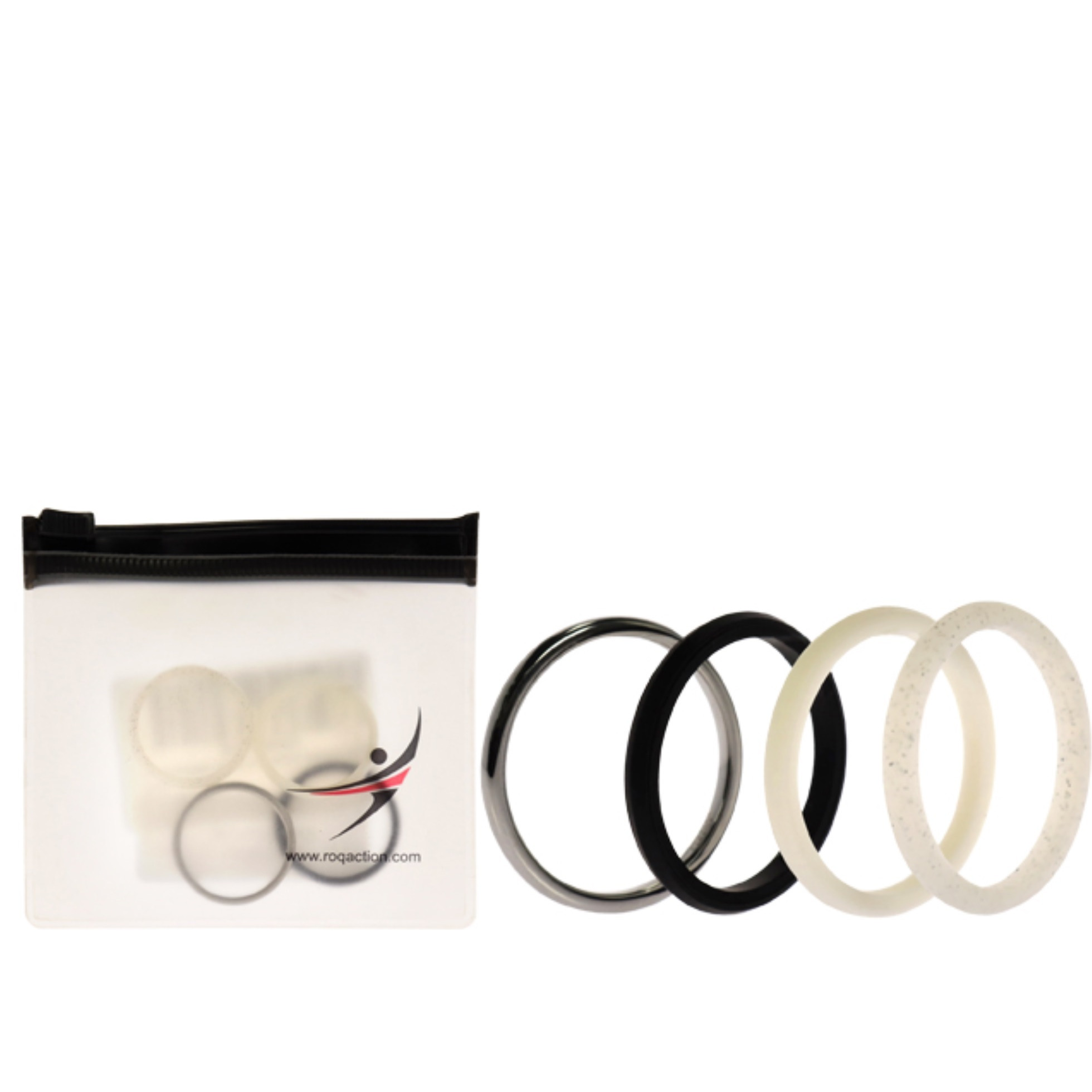 Silicone Wedding Twin 2mm Ring Set - Black-White by ROQ for Women - 4 x 10 mm Ring