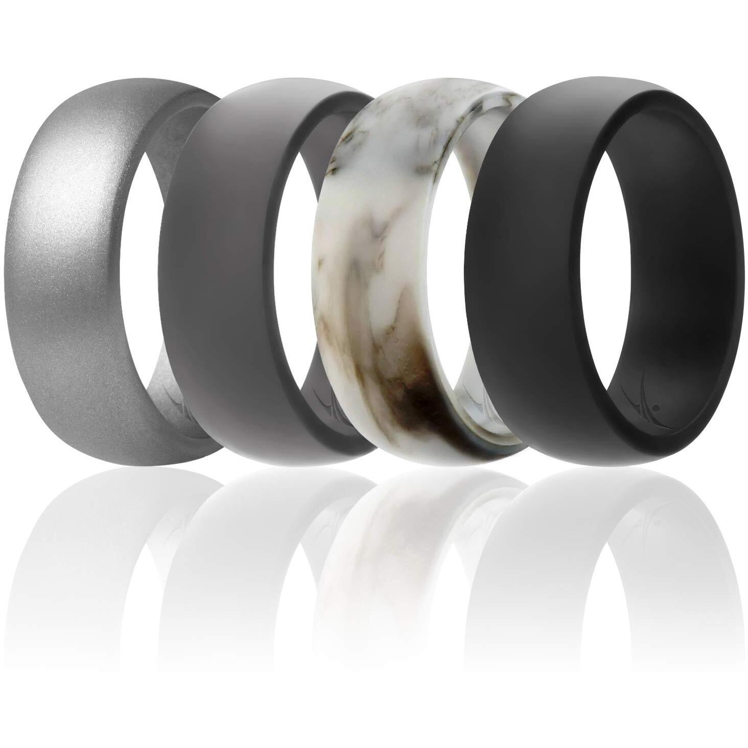 Silicone Wedding Ring Set - Marble by ROQ for Men - 4 x 15 mm Ring