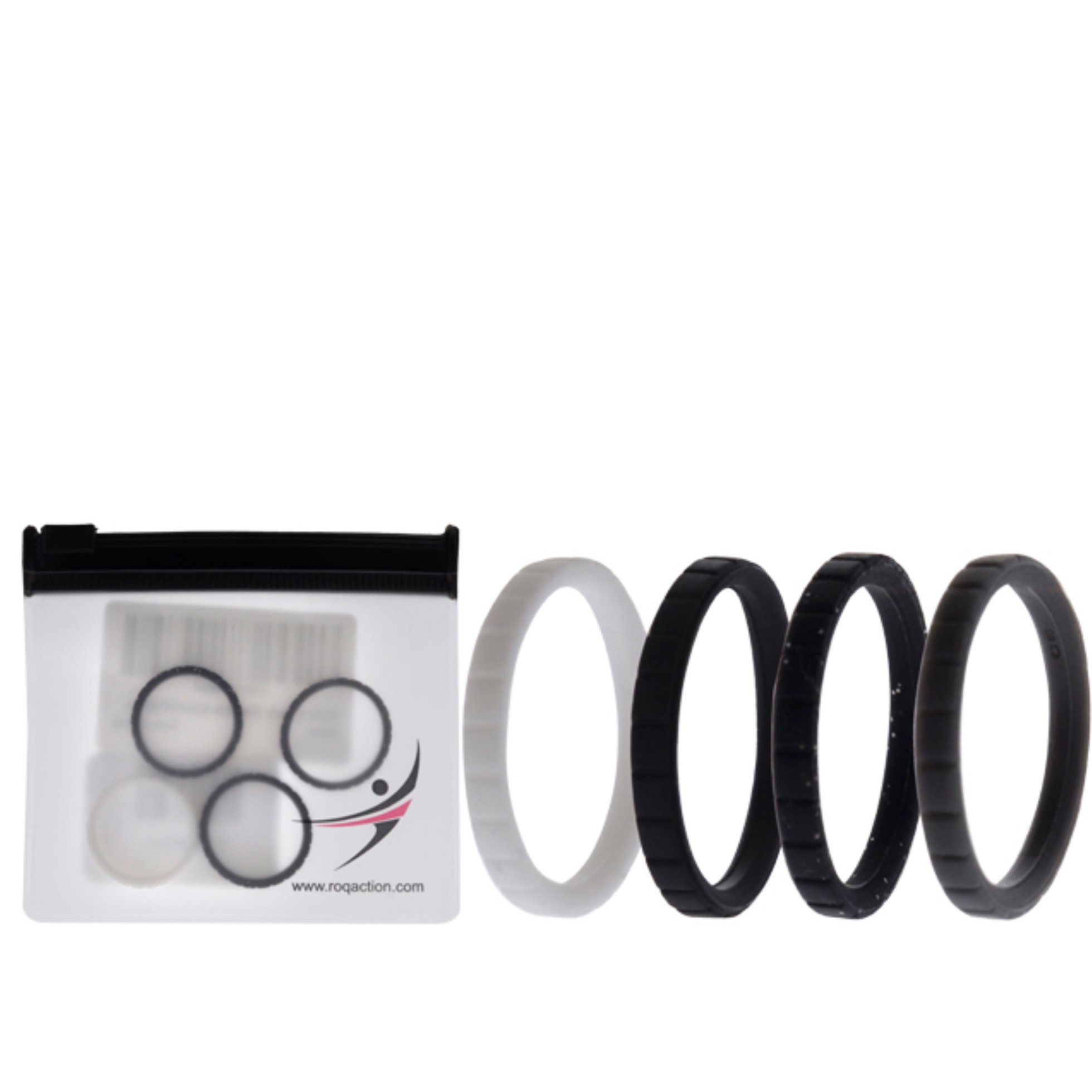 Silicone Wedding Stackble Lines Ring Set - Black-White by ROQ for Women - 4 x 8 mm Ring