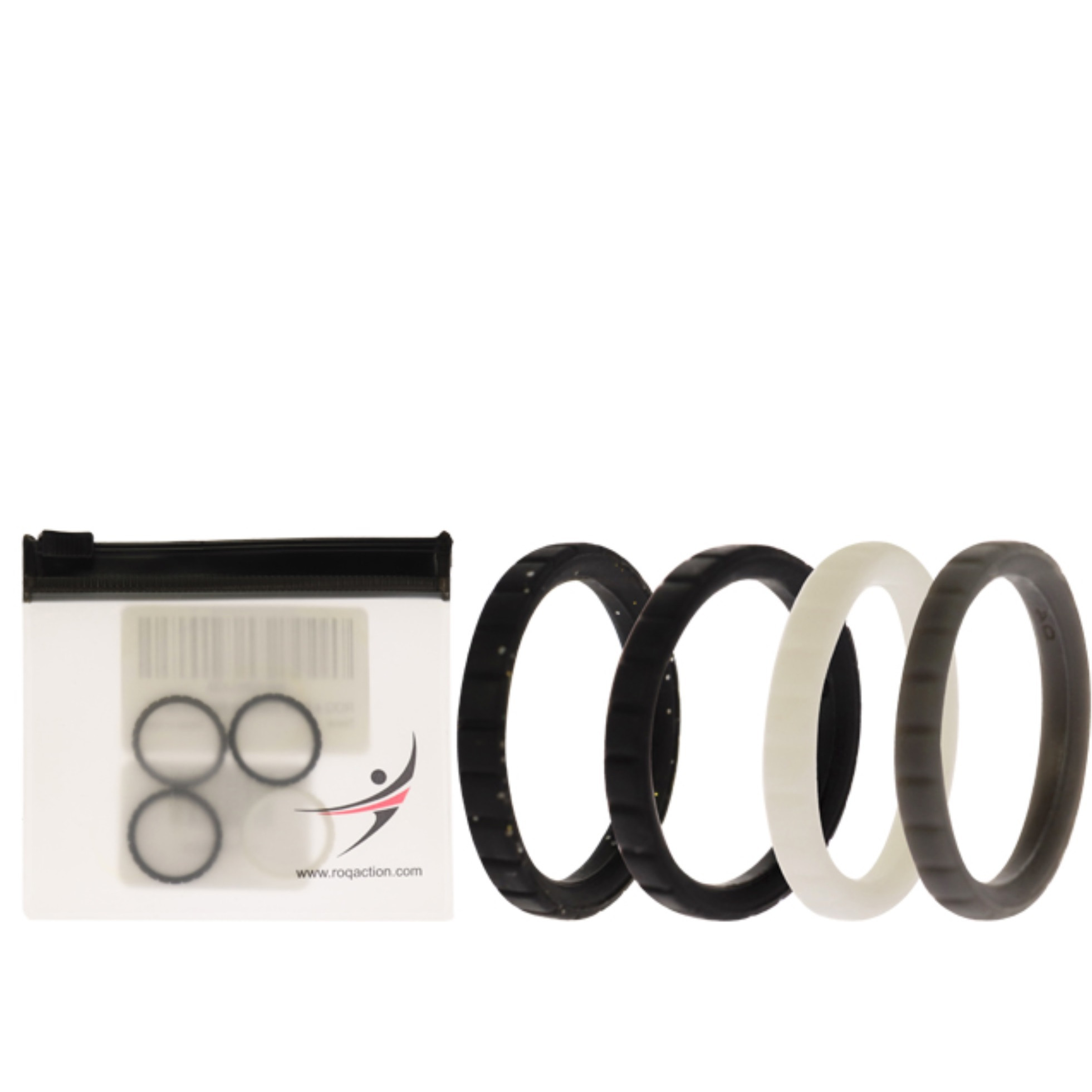 Silicone Wedding Stackble Lines Ring Set -Black-White by ROQ for Women - 4 x 4 mm Ring