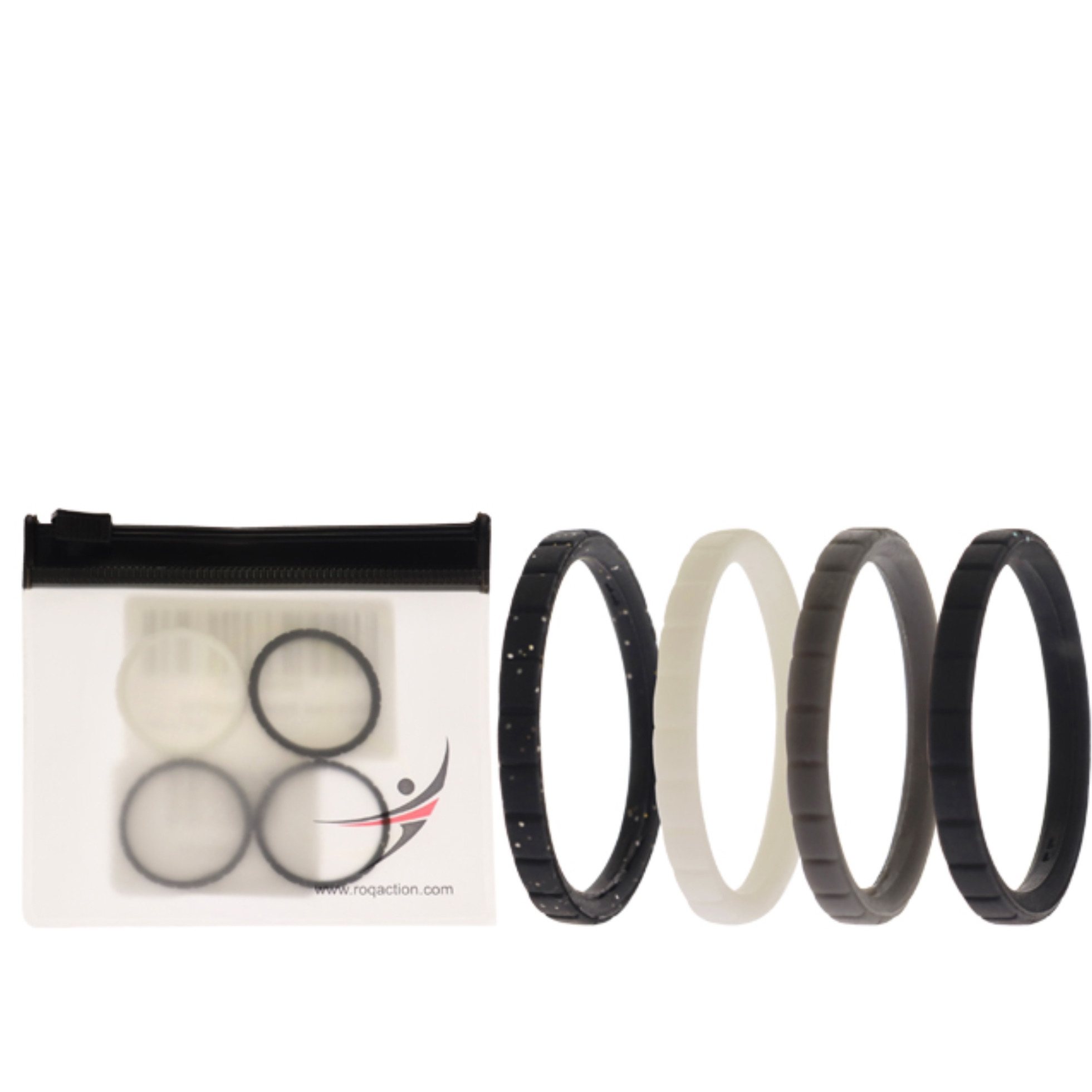 Silicone Wedding Stackble Lines Ring Set -Black-White by ROQ for Women - 4 x 11 mm Ring