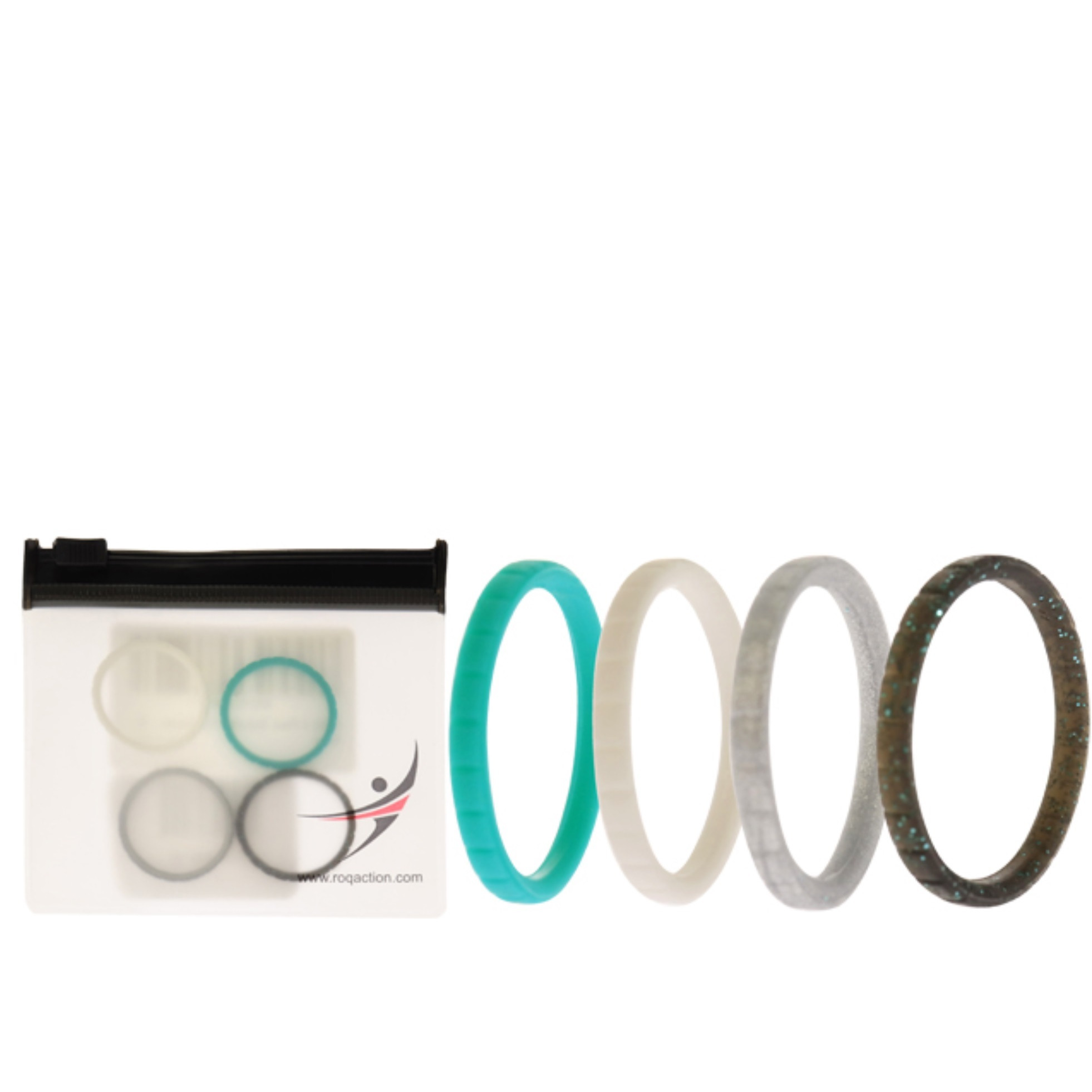 Silicone Wedding Stackble Lines Ring Set - Turquoise by ROQ for Women - 4 x 10 mm Ring