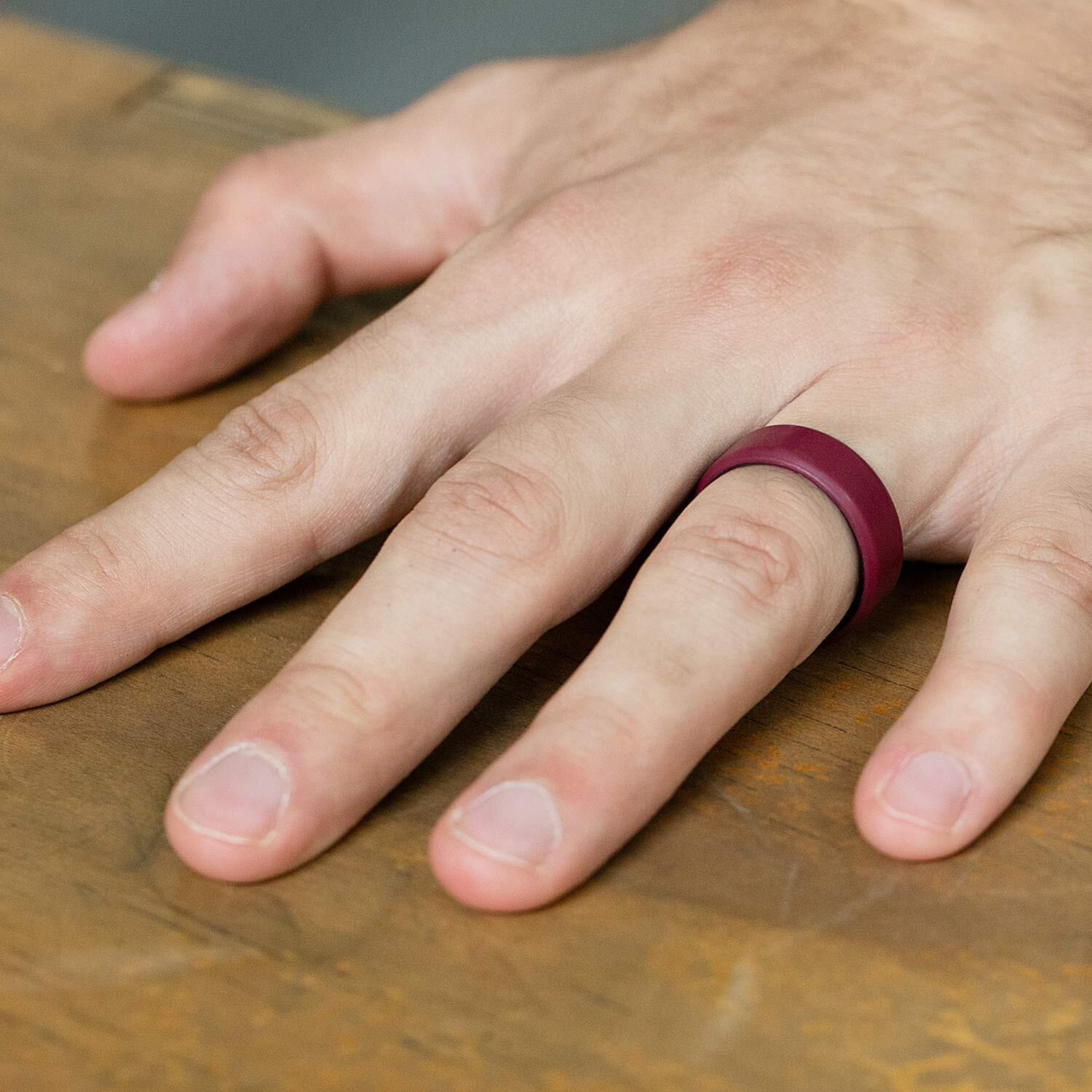 Silicone Wedding 2Layer Beveled 8mm Ring - Bordeaux by ROQ for Men - 9 mm Ring