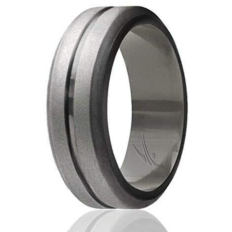 Silicone Wedding Middle Line Single Ring - Silver by ROQ for Men - 11 mm Ring