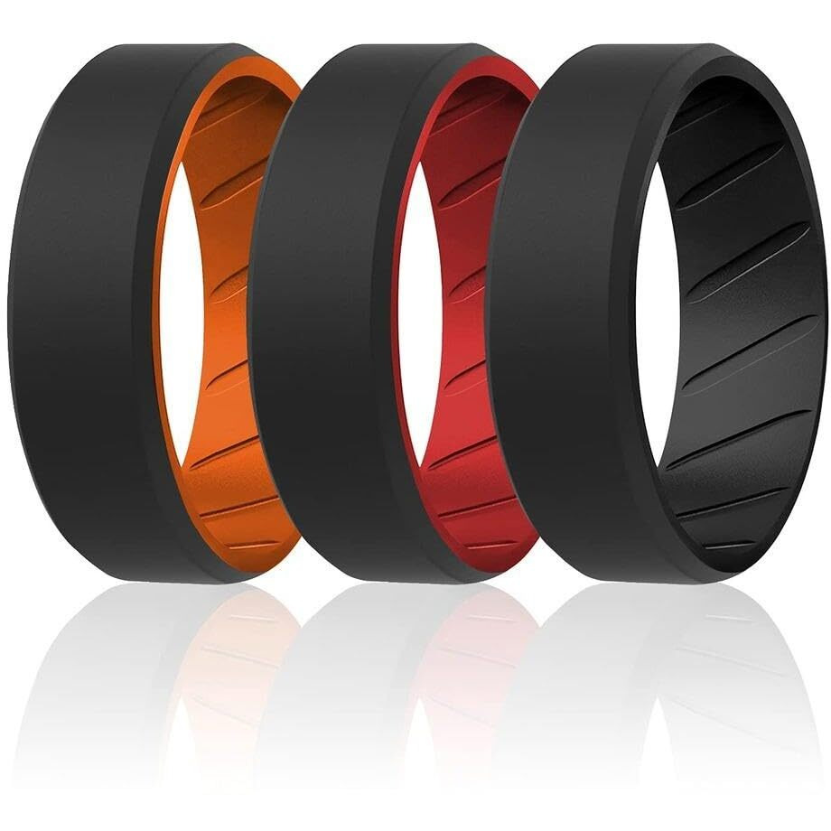 Silicone Wedding BR 8mm Edge Ring Set - MultiColor by ROQ for Men - 3 x 15 mm Ring