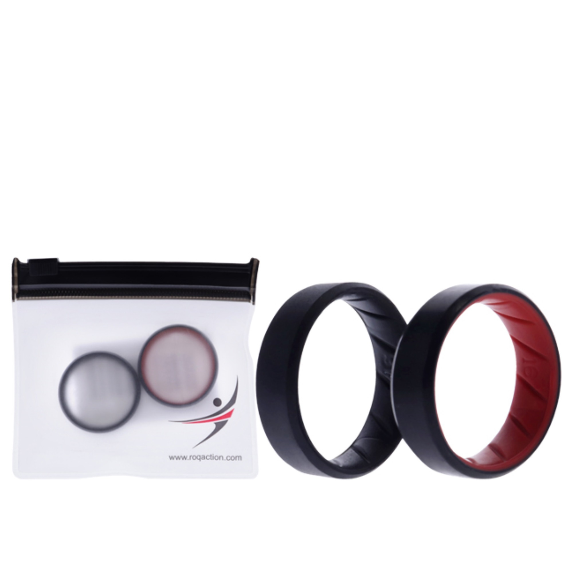 Silicone Wedding BR 8mm Edge Ring Set - Black-Red by ROQ for Men - 2 x 16 mm Ring
