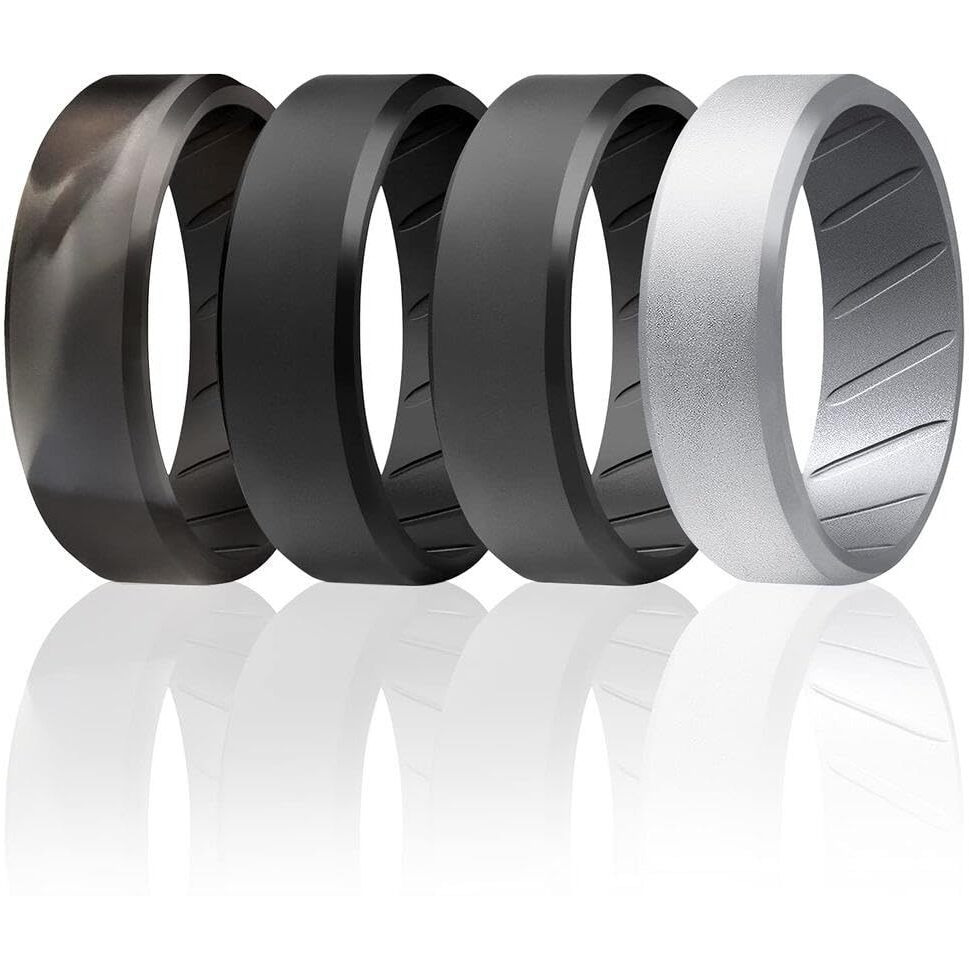 Silicone Wedding BR 8mm Edge Ring Set - Black-Red by ROQ for Men - 2 x 16 mm Ring