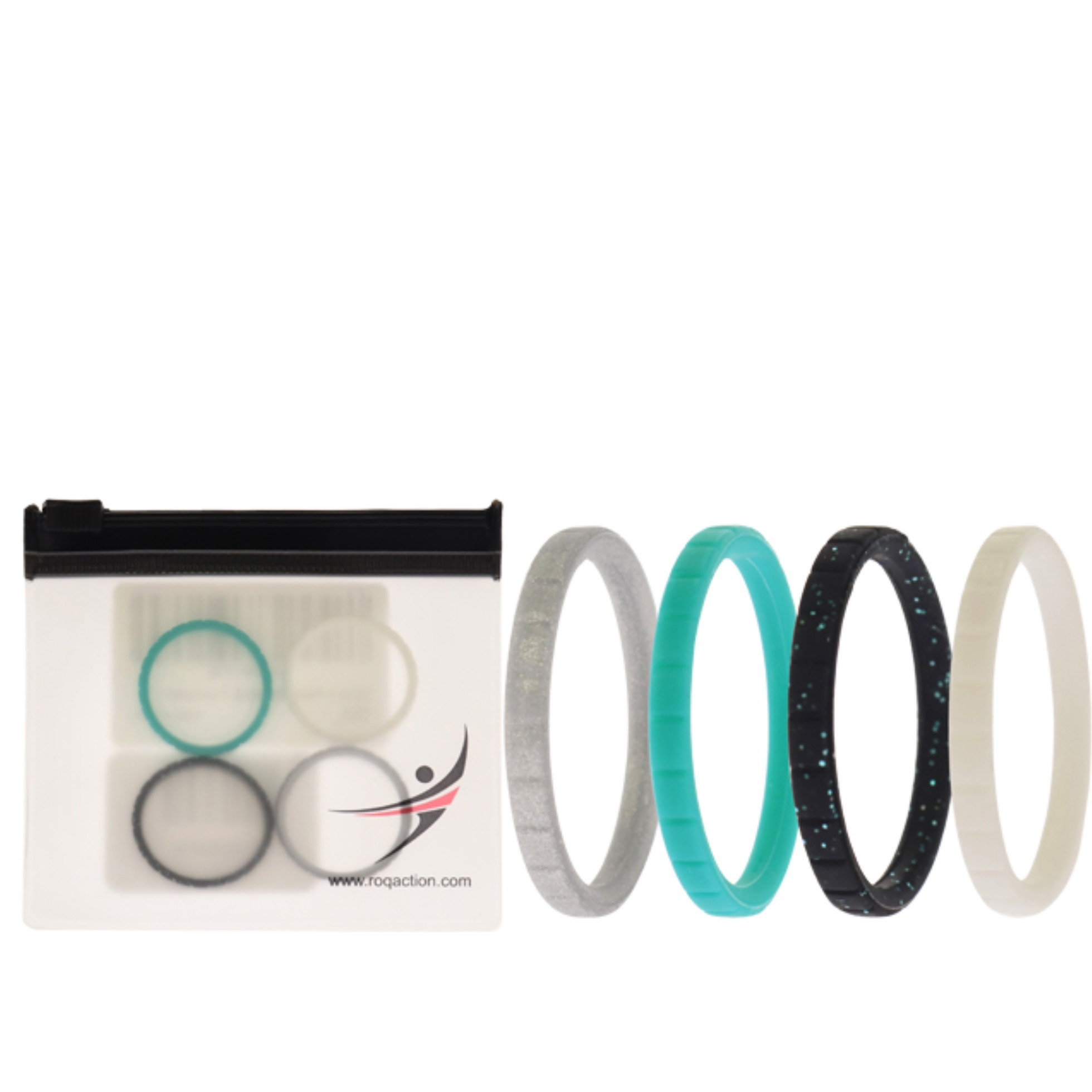 Silicone Wedding Stackble Lines Ring Set - Turquoise by ROQ for Women - 4 x 11 mm Ring