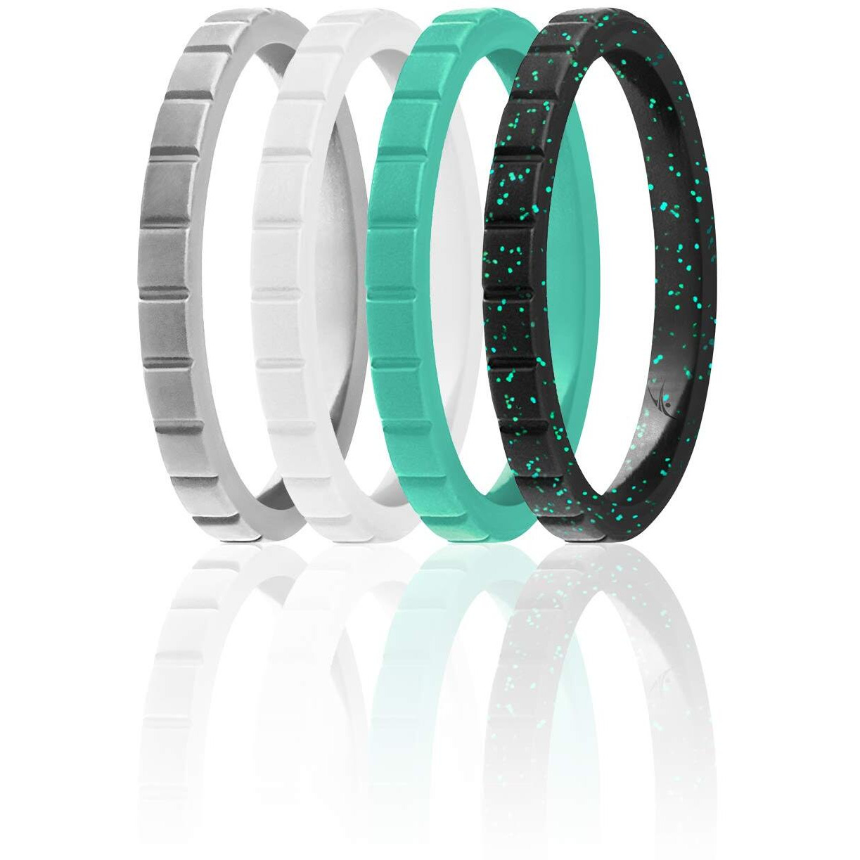 Silicone Wedding Stackble Lines Ring Set - Turquoise by ROQ for Women - 4 x 11 mm Ring