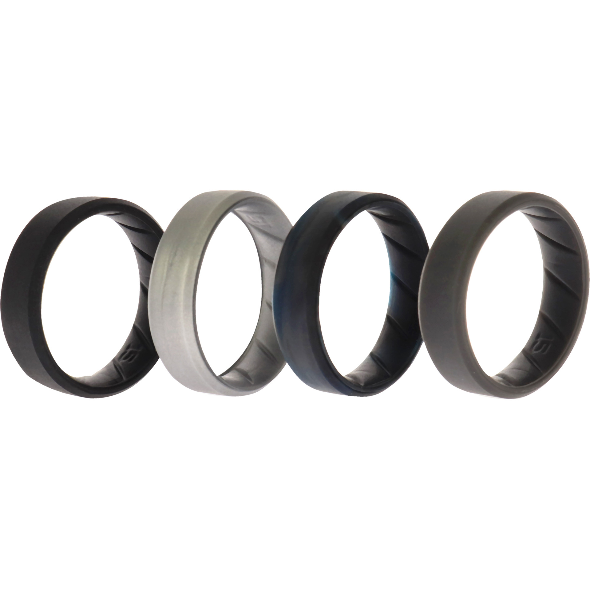 Silicone Wedding BR 8mm Edge Ring Set - Basic-Black-BlueC by ROQ for Men - 4 x 15 mm Ring