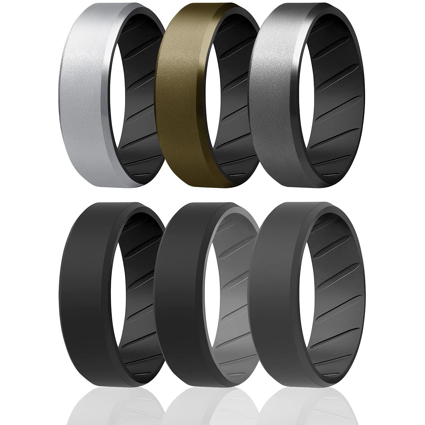 Silicone Wedding BR 8mm Edge Ring Set - Black by ROQ for Men - 6 x 16 mm Ring