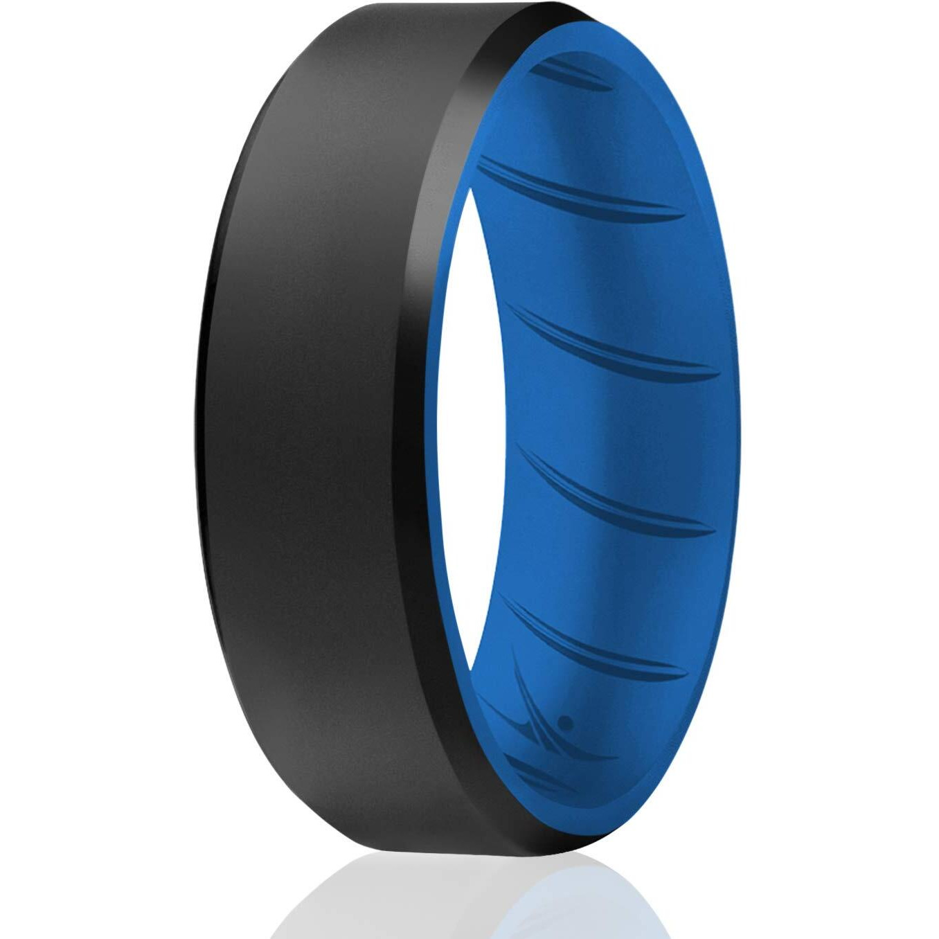Silicone Wedding BR 8mm Edge Ring - Light-Blue-Black by ROQ for Men - 14 mm Ring