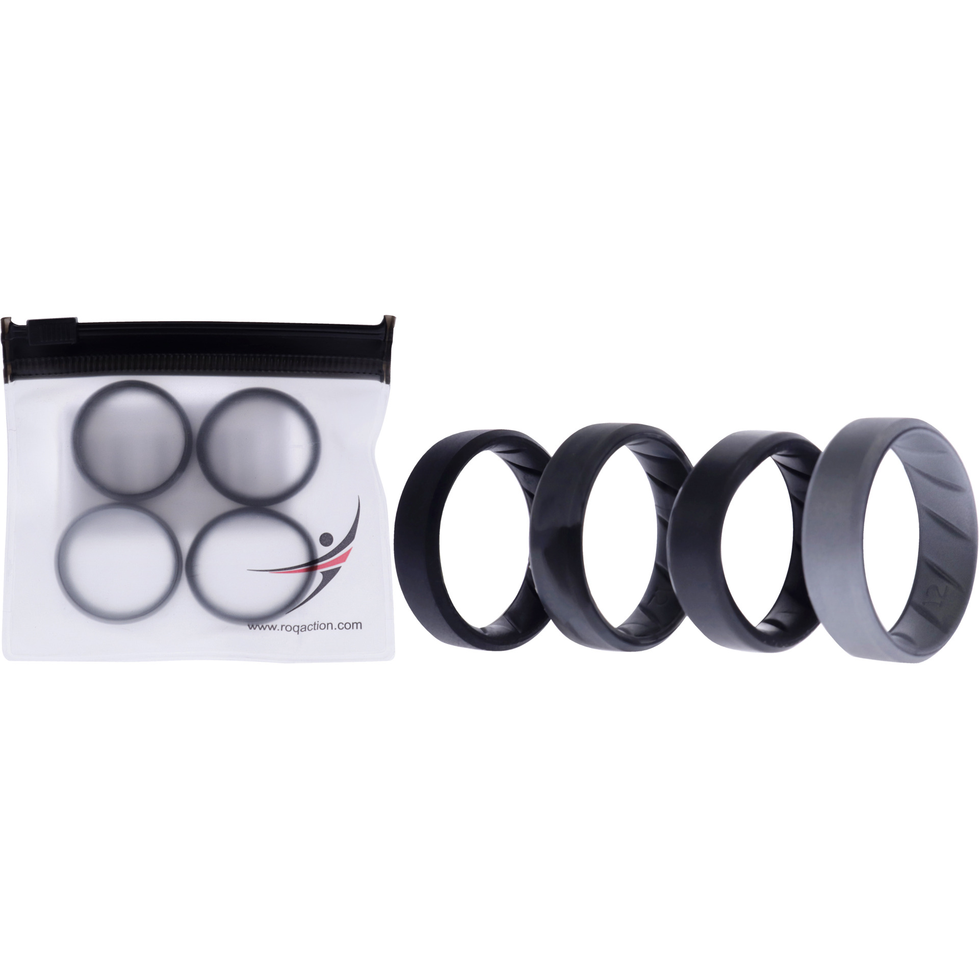 Silicone Wedding BR 8mm Edge Ring Set - Black-Camo by ROQ for Men - 4 x 12 mm Ring