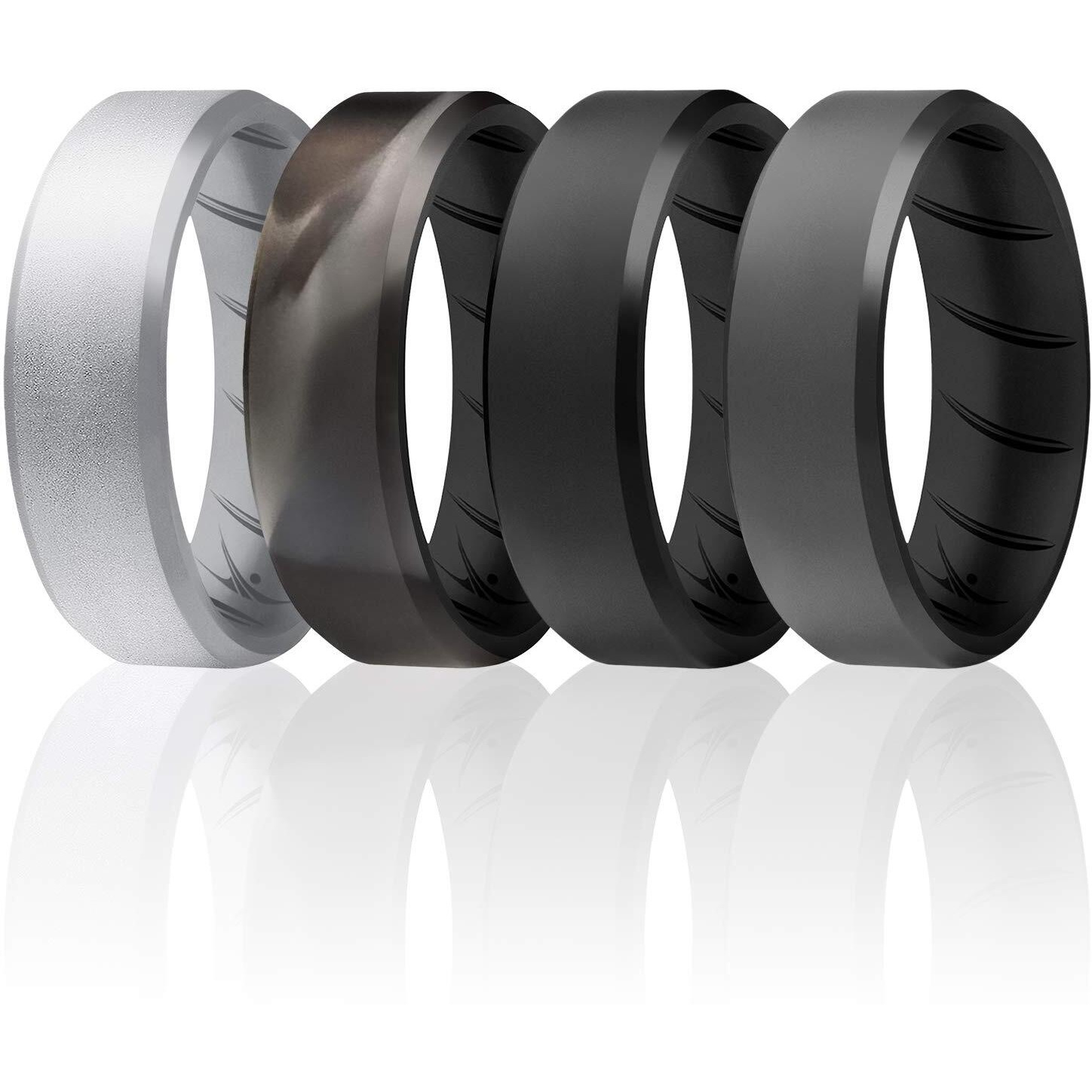 Silicone Wedding BR 8mm Edge Ring Set - Black-Camo by ROQ for Men - 4 x 7 mm Ring