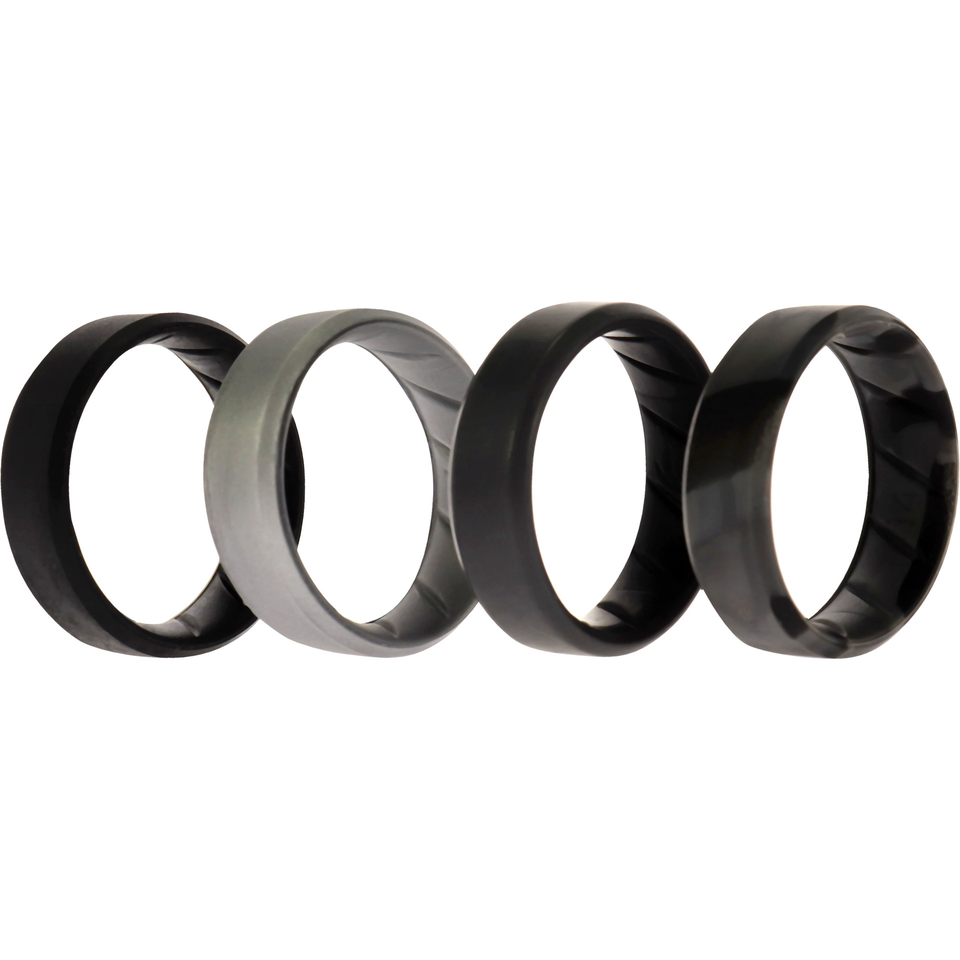 Silicone Wedding BR 8mm Edge Ring Set - Black-Camo by ROQ for Men - 4 x 14 mm Ring