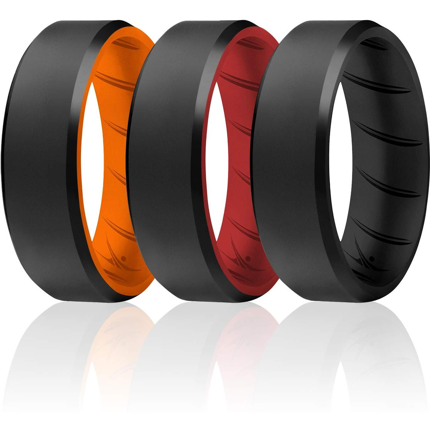 Silicone Wedding BR 8mm Edge Ring Set - MultiColor by ROQ for Men - 3 x 8 mm Ring