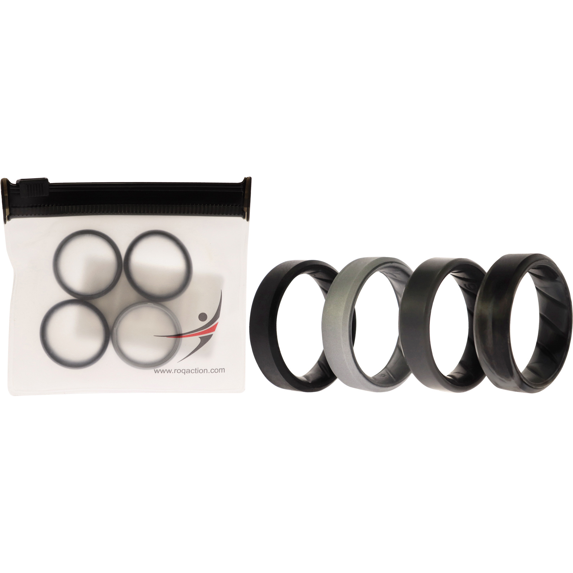 Silicone Wedding BR 8mm Edge Ring Set - Black-Camo by ROQ for Men - 4 x 9 mm Ring