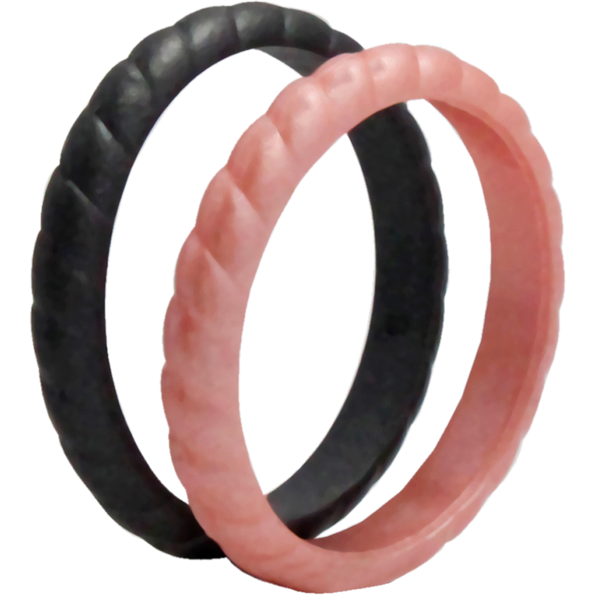 Silicone Wedding Stackble Braided Ring Set - Rose-Black by ROQ for Women - 2 x 9 mm Ring