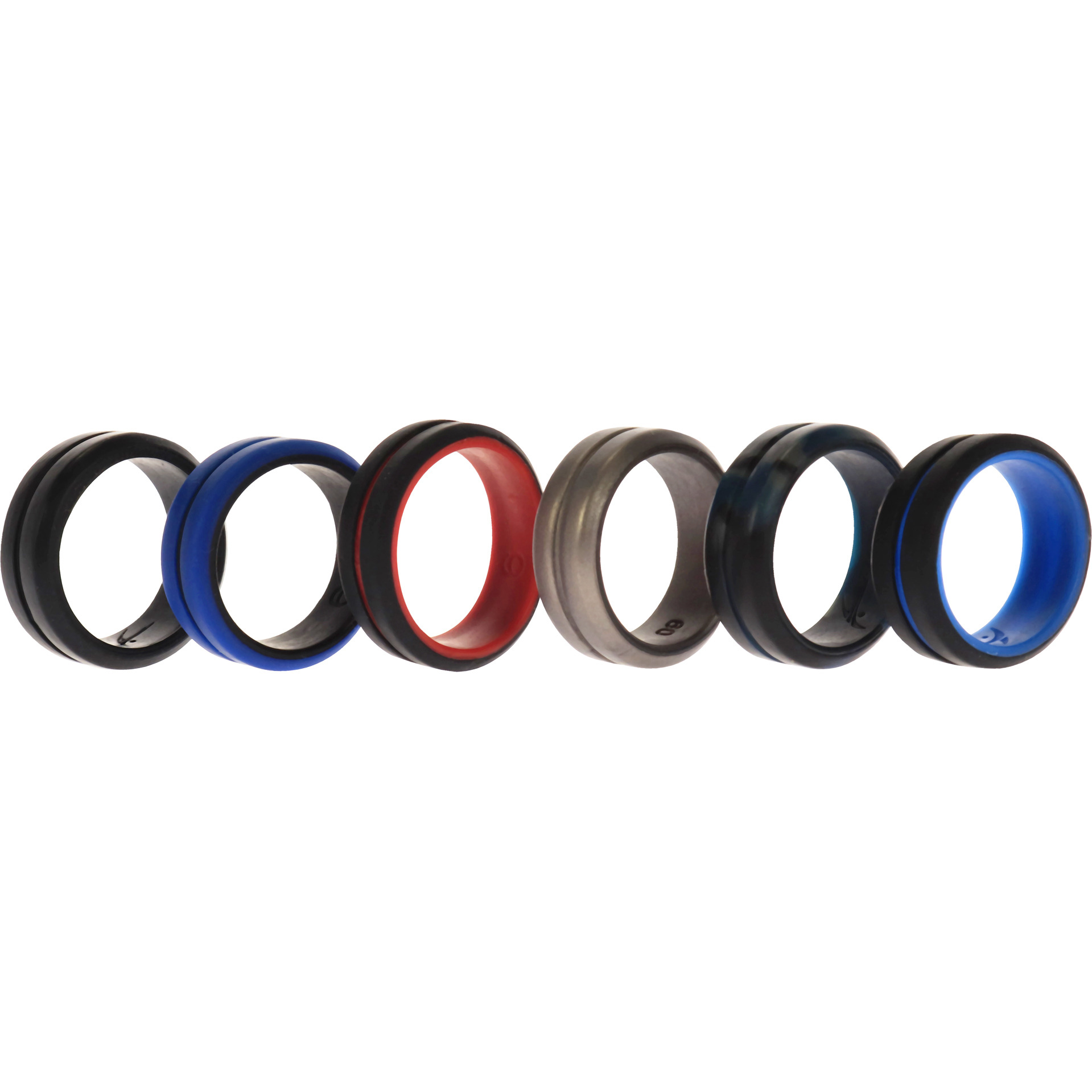 Silicone Wedding 2Layer Middle Line Ring Set - Black-Camo by ROQ for Men - 6 x 9 mm Ring
