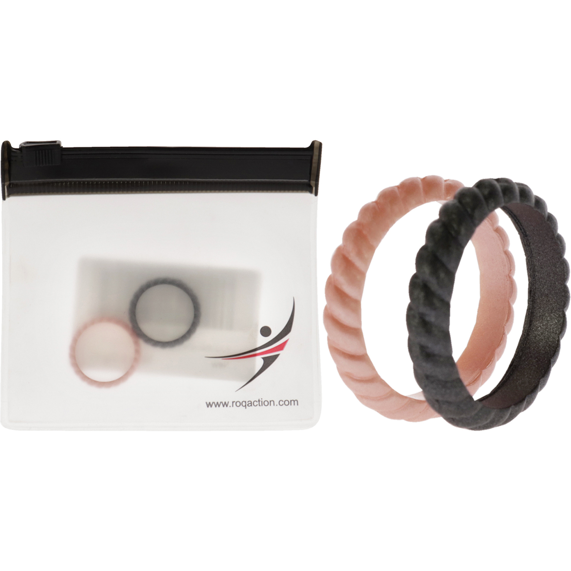 Silicone Wedding Stackble Braided Ring Set - Rose-Black by ROQ for Women - 2 x 4 mm Ring