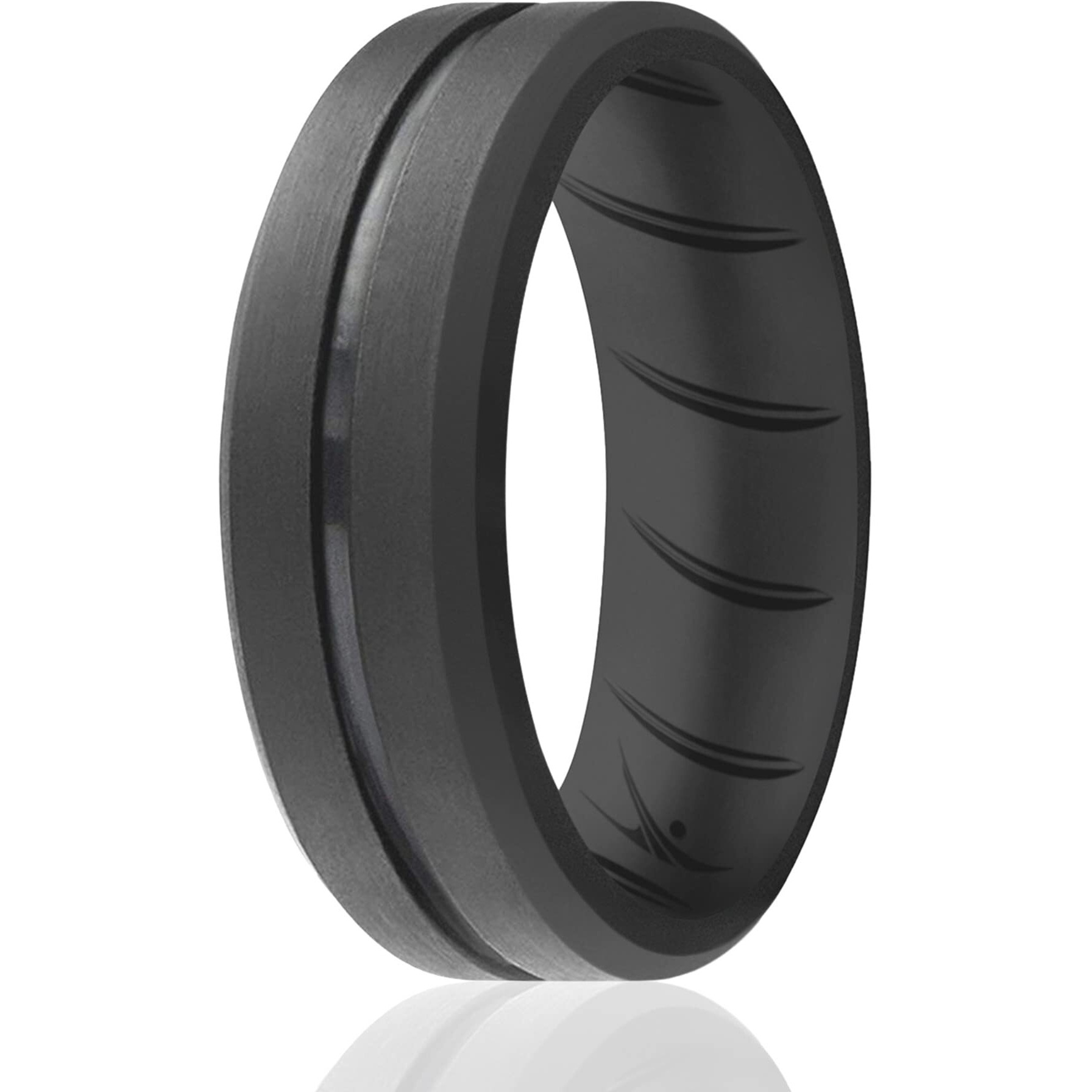 Silicone Wedding BR Middle Line Ring - Basic-Grey by ROQ for Men - 12 mm Ring