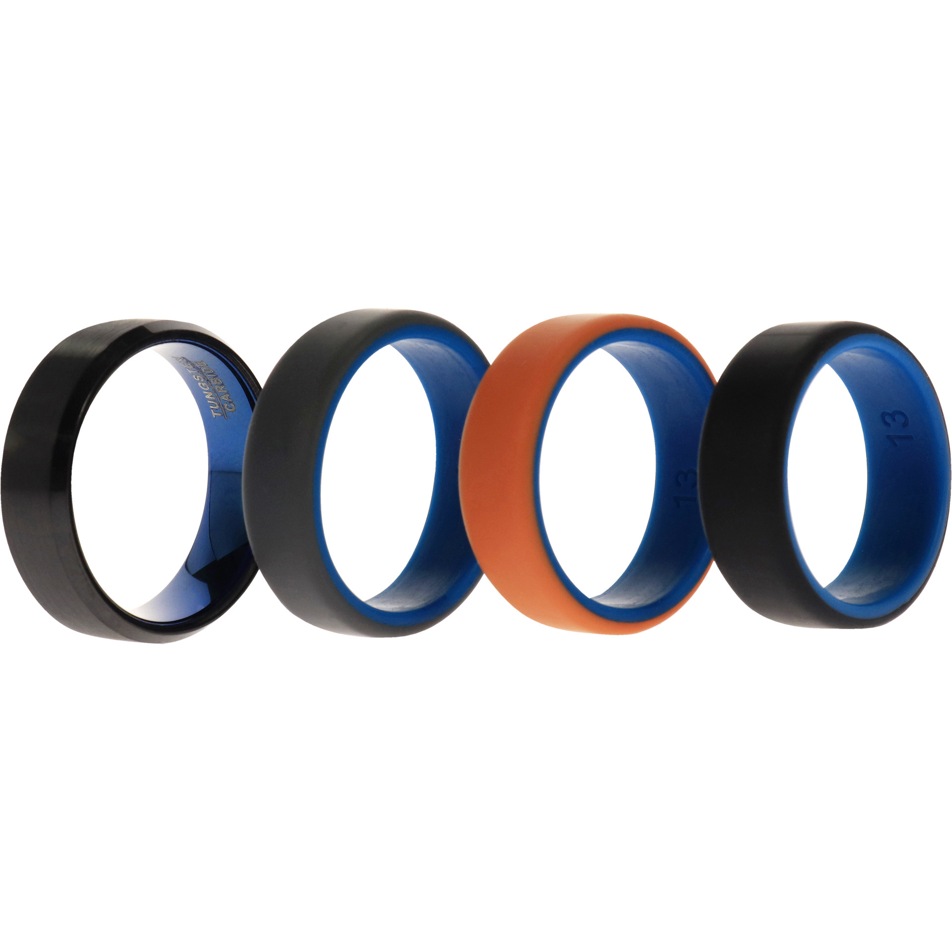 Silicone Wedding Twin Beveled 8mm Ring Set - Black by ROQ for Men - 4 x 13 mm Ring